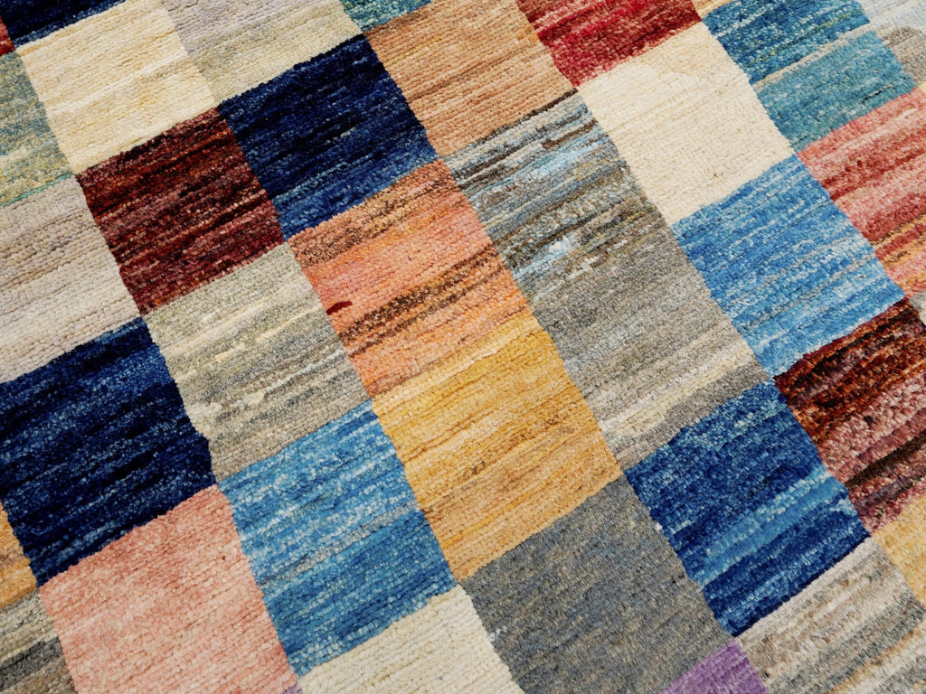 7x10 Multicolor Gabbeh Rug - Afghan Wool Area Rug - Geometric Design
