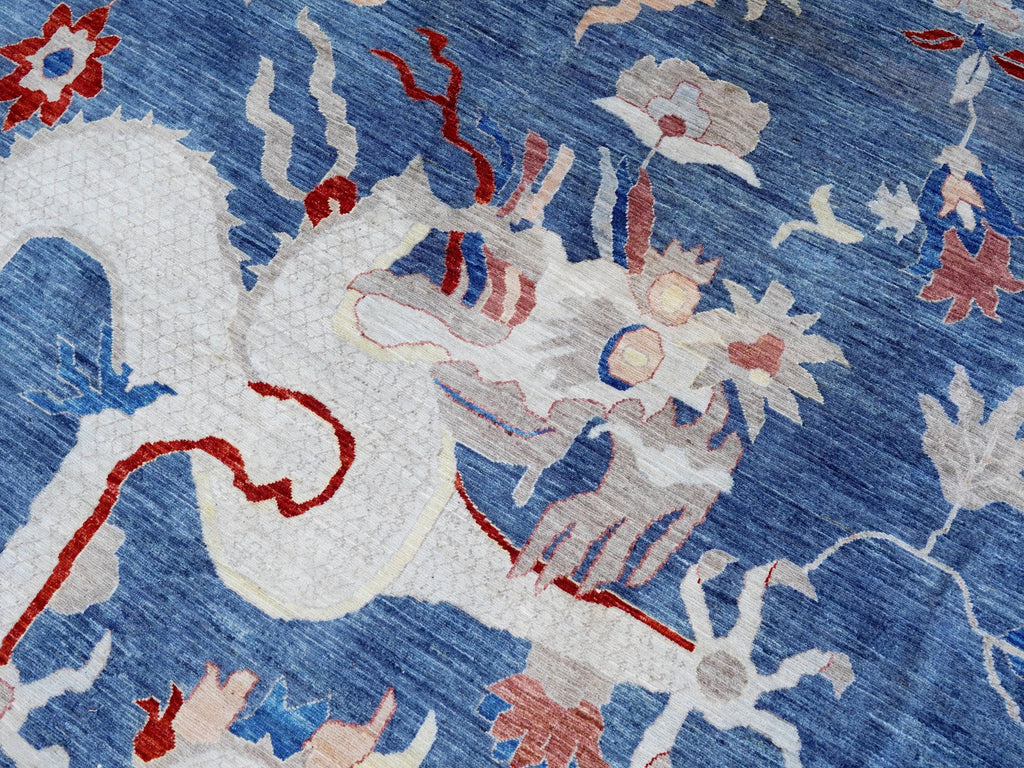 9x12 Ft Blue Dragon Rug - Afghan Oriental Area Rug