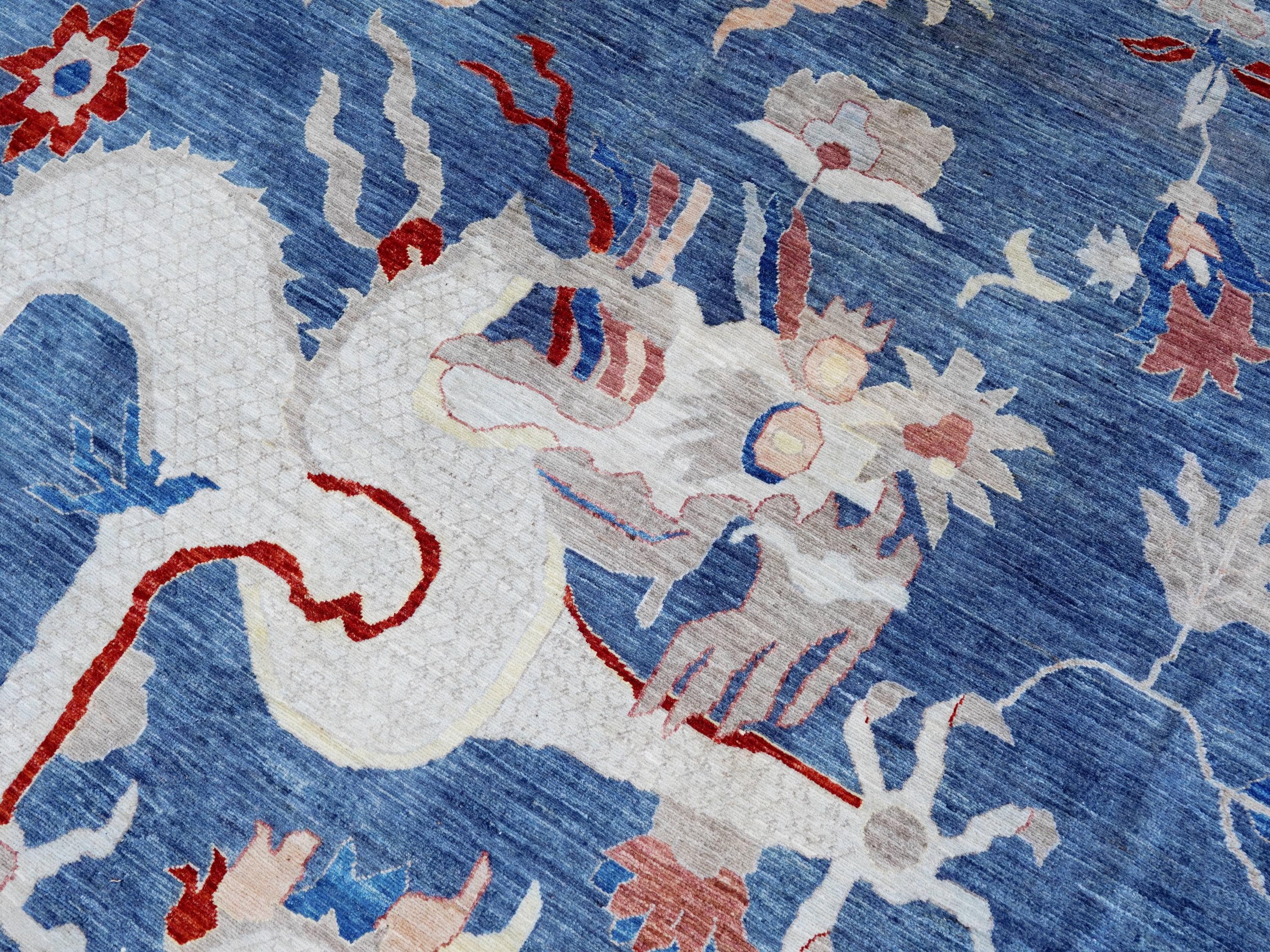 9x12 Ft Blue Dragon Rug - Afghan Oriental Area Rug