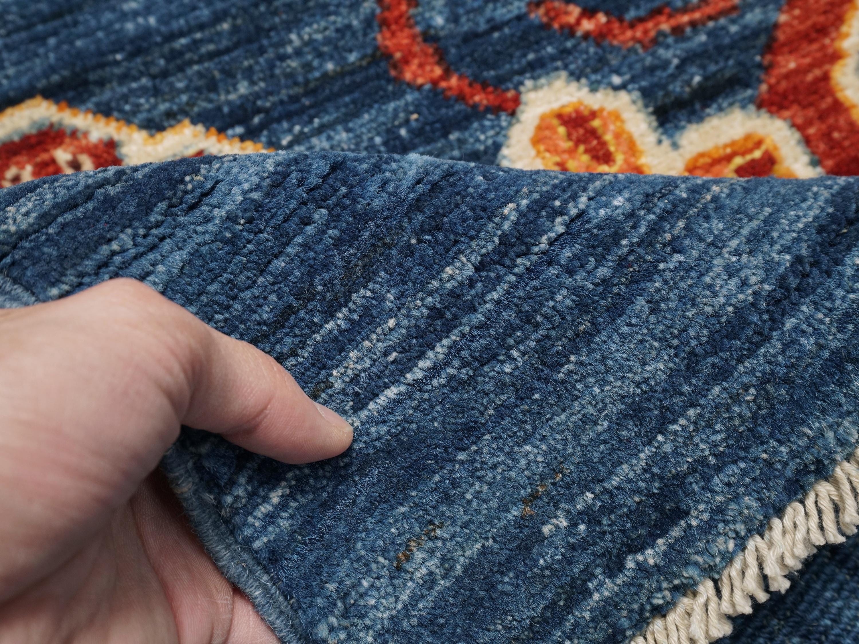 6x9 Ft Blue Owl Rug - Hand Knotted Wool Gabbeh Rug