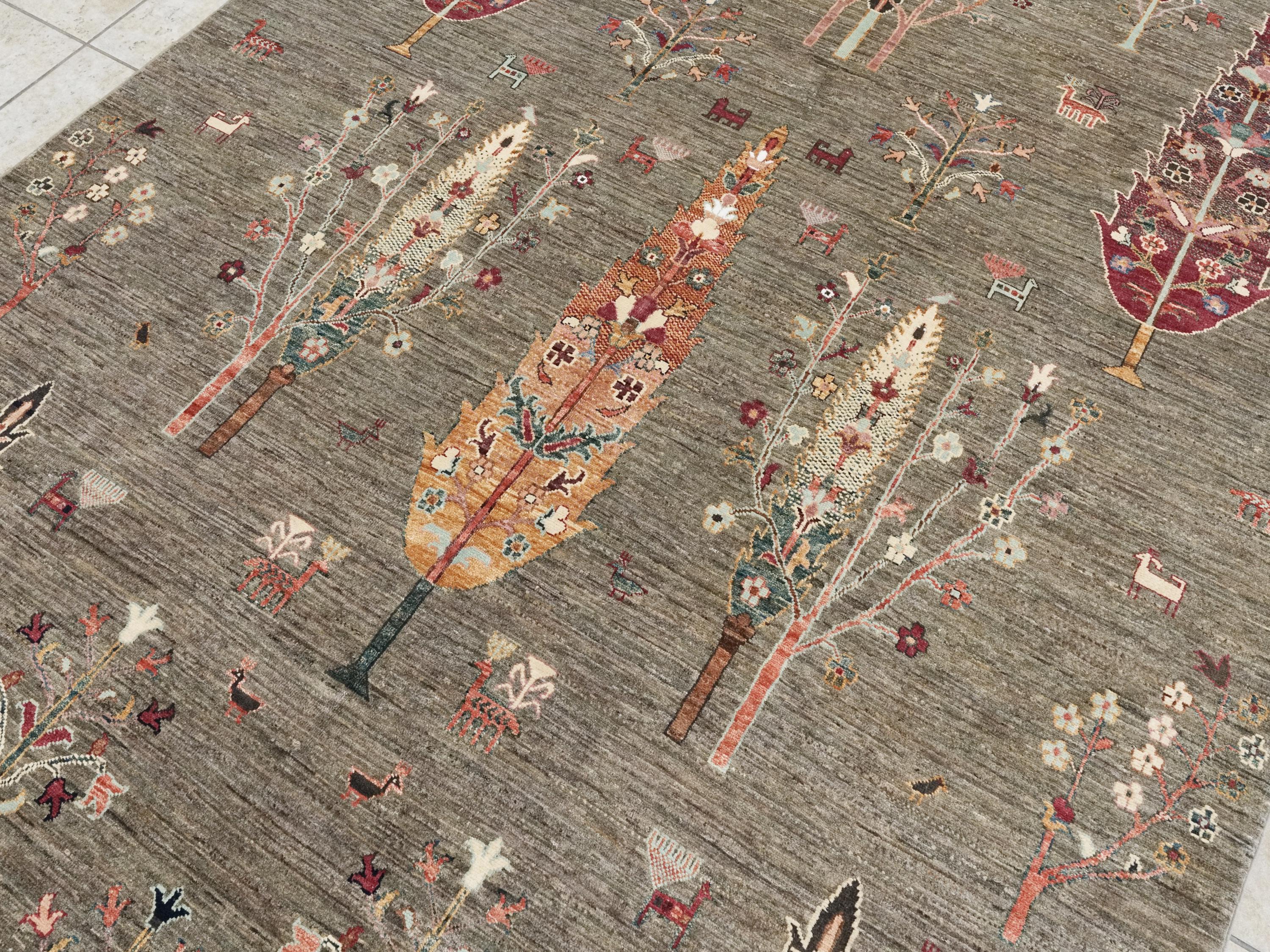 7x10 Ft Dark Brown Serapi Rug - Handmade Afghan Wool Rug - Floral Design