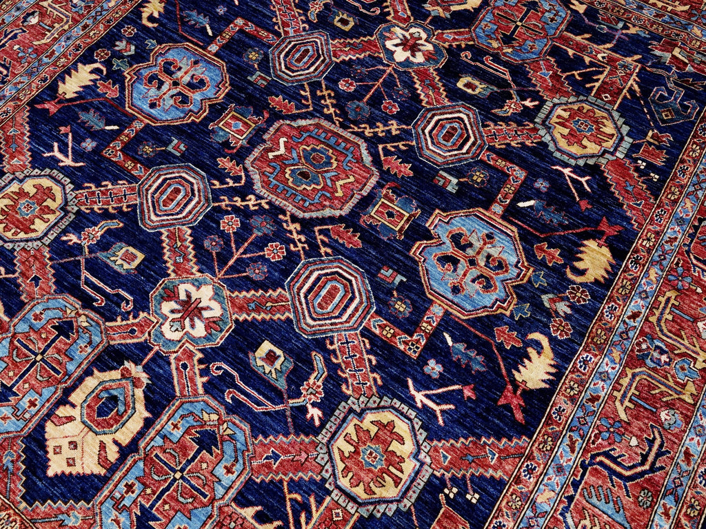 8x10 Ft Blue Heriz Rug - Traditional Hand Knotted Rug - Persian Design