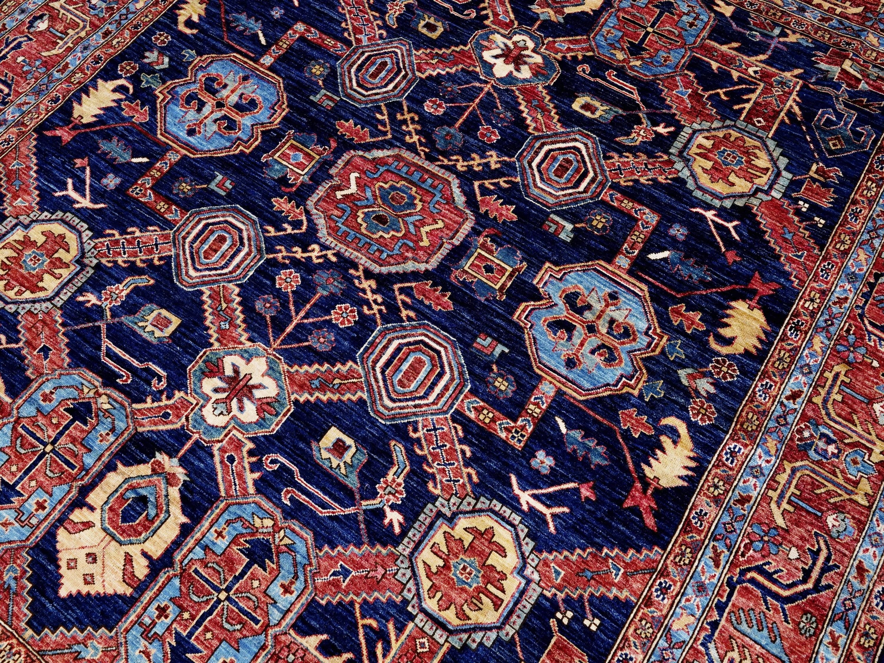 8x10 Ft Blue Heriz Rug - Traditional Hand Knotted Rug - Persian Design