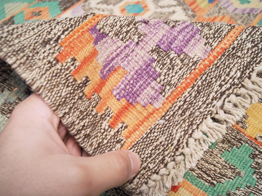 6x8 Ft Wool Kilim Rug - Brown Flat Weave - Traditional Afghan Rug