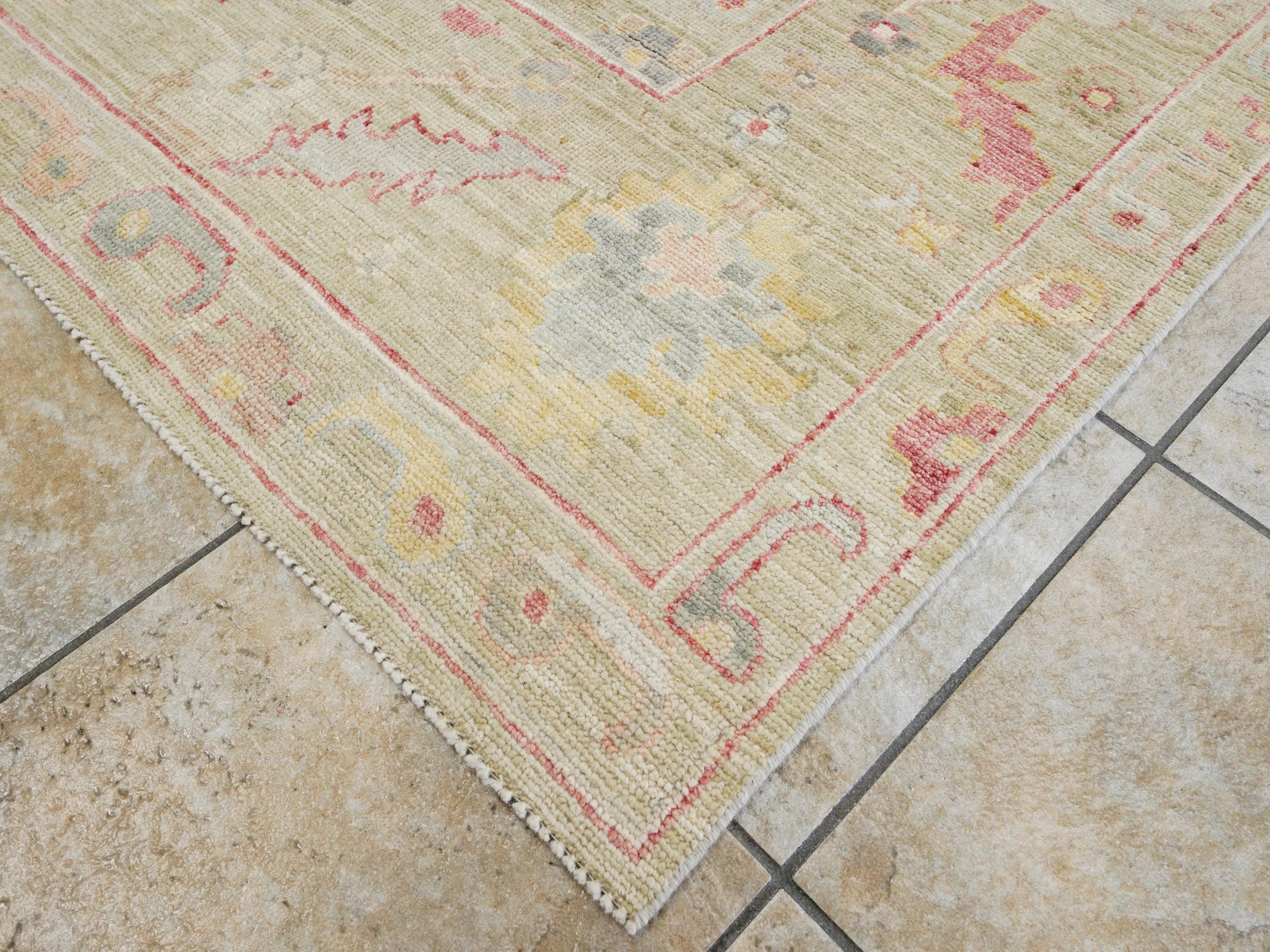 8x10 Ft Light Brown Oushak Rug - Hand Knotted Oriental Rug - Floral Design