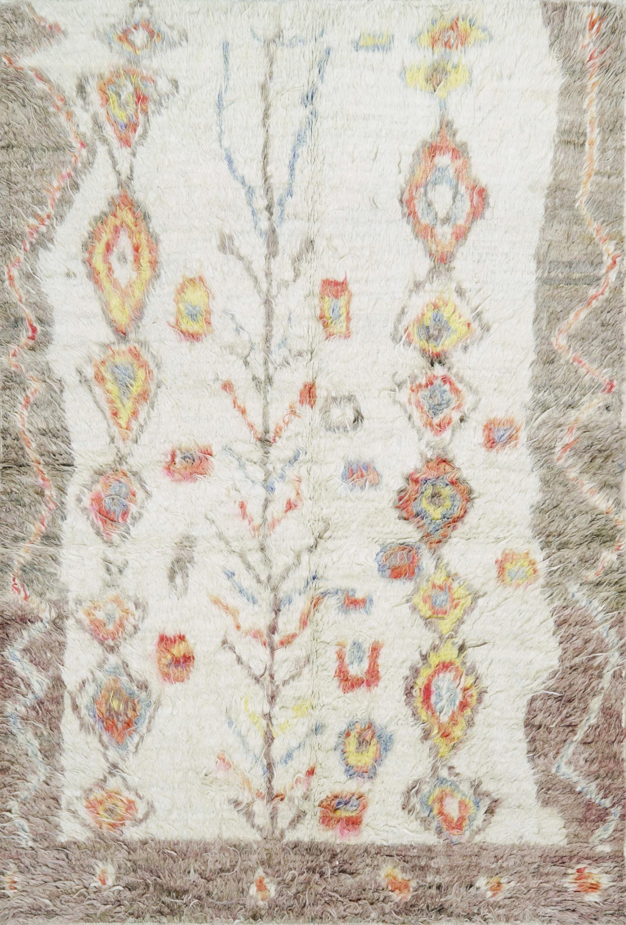 5x7 Ft Beige Moroccan Rug - Shaggy Floral Area Rug