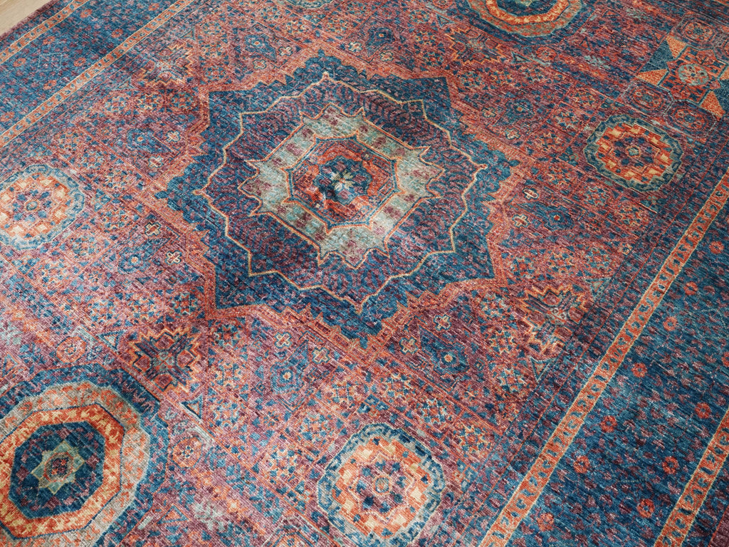 6x8 Ft Blue Mamluk Rug - Hand Knotted Oriental Rug - Geometric Design