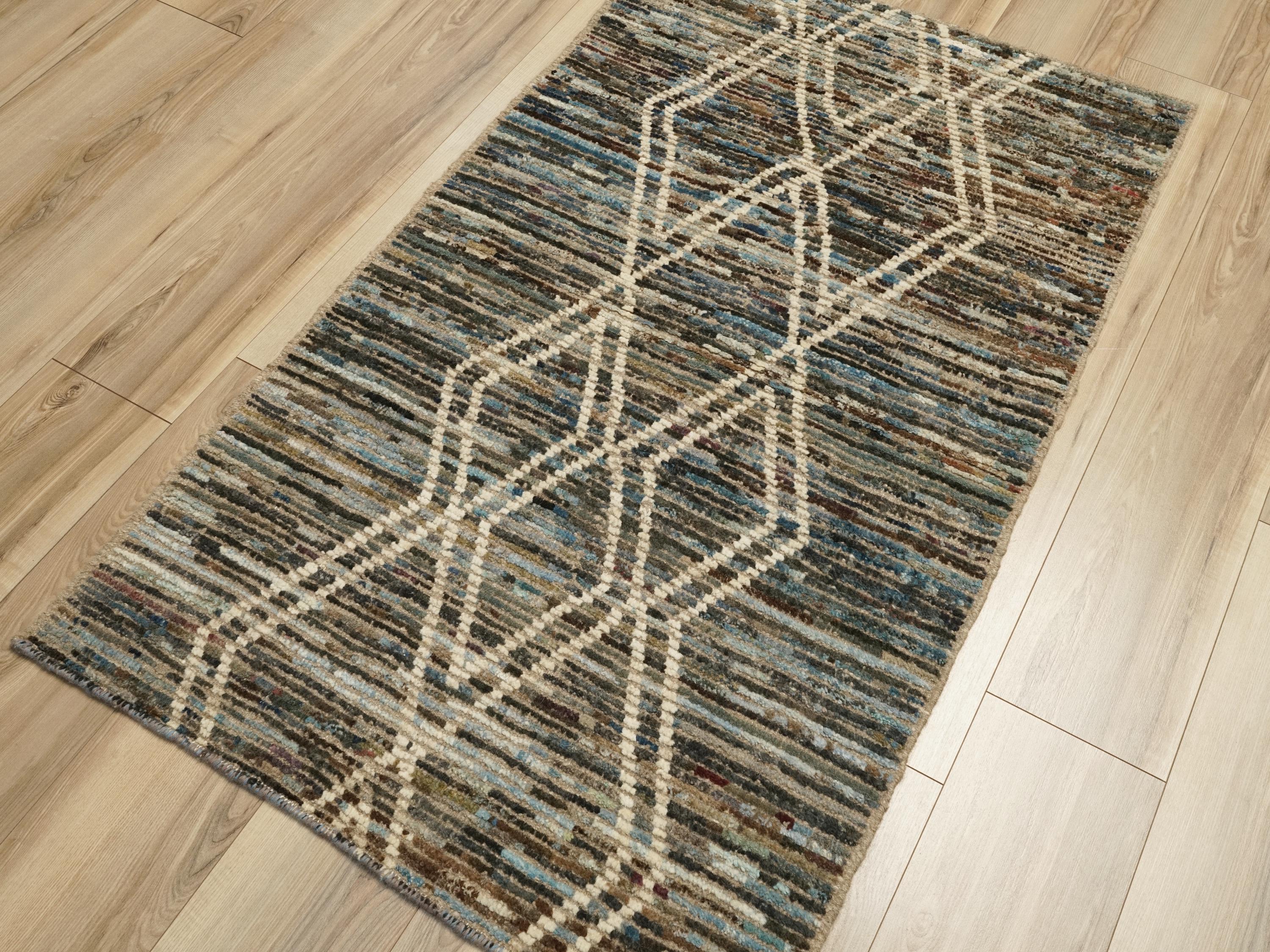 3x5 Ft Blue Moroccan Rug - Hand Knotted Area Rug