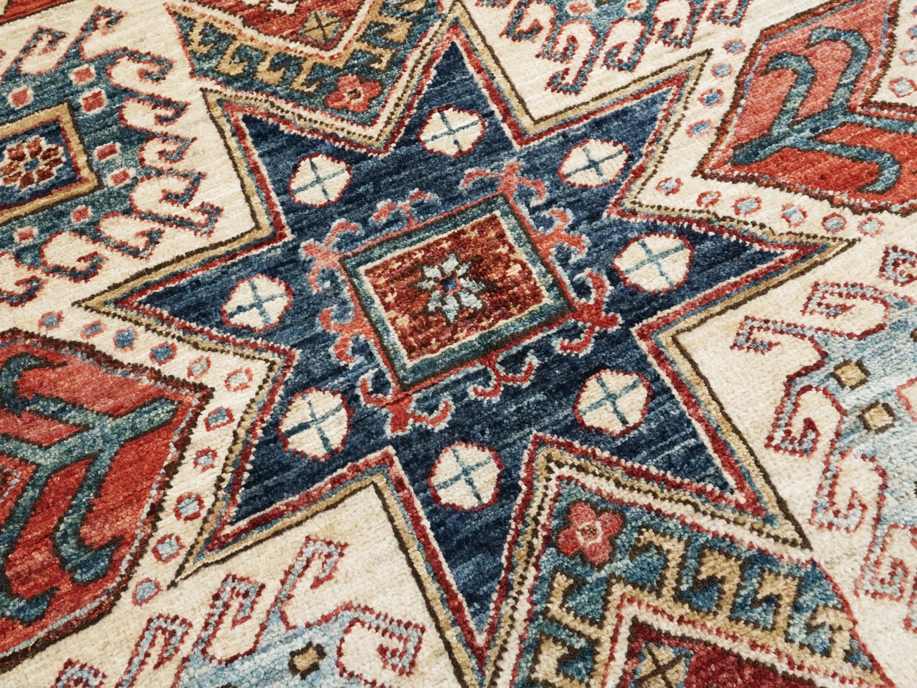 5x8 Ft Red & Beige Heriz Rug - Geometric Oriental Rug