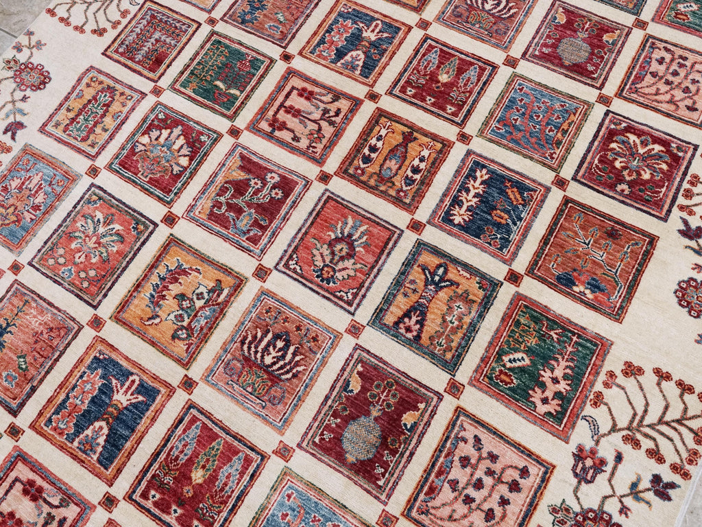 6x8 Ft Beige Serapi Rug - Hand Knotted Oriental Area Rug - Garden Design