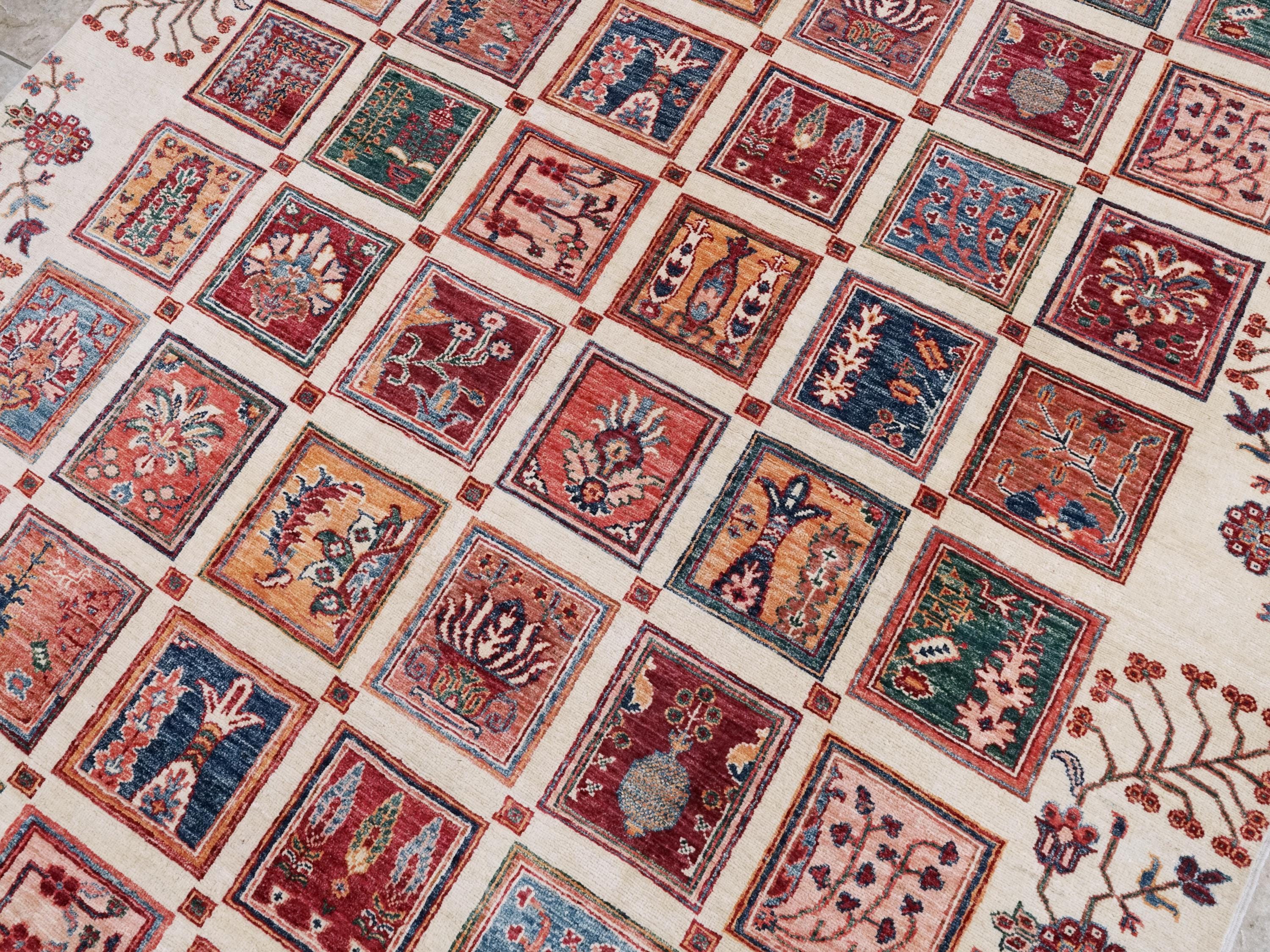 6x8 Ft Beige Serapi Rug - Hand Knotted Oriental Area Rug - Garden Design