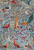 3x5 Ft Light Blue Bird Rug - Handmade Afghan Wool Rug - Floral Design