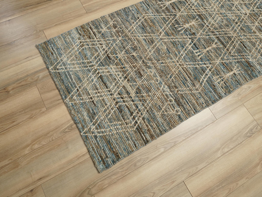 16 Ft Blue Moroccan Wool Runner Rug - Afghan Handmade Hallway Rug