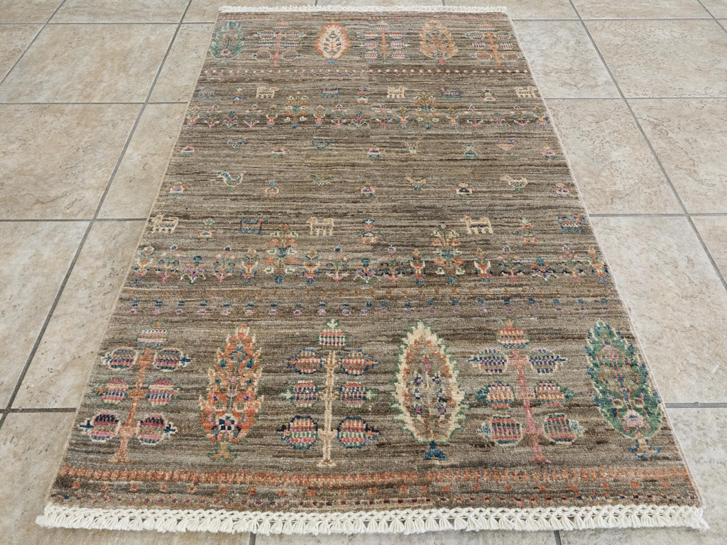 2x4 Ft Hand Knotted Wool Gabbeh Rug - Brown Oriental Rug