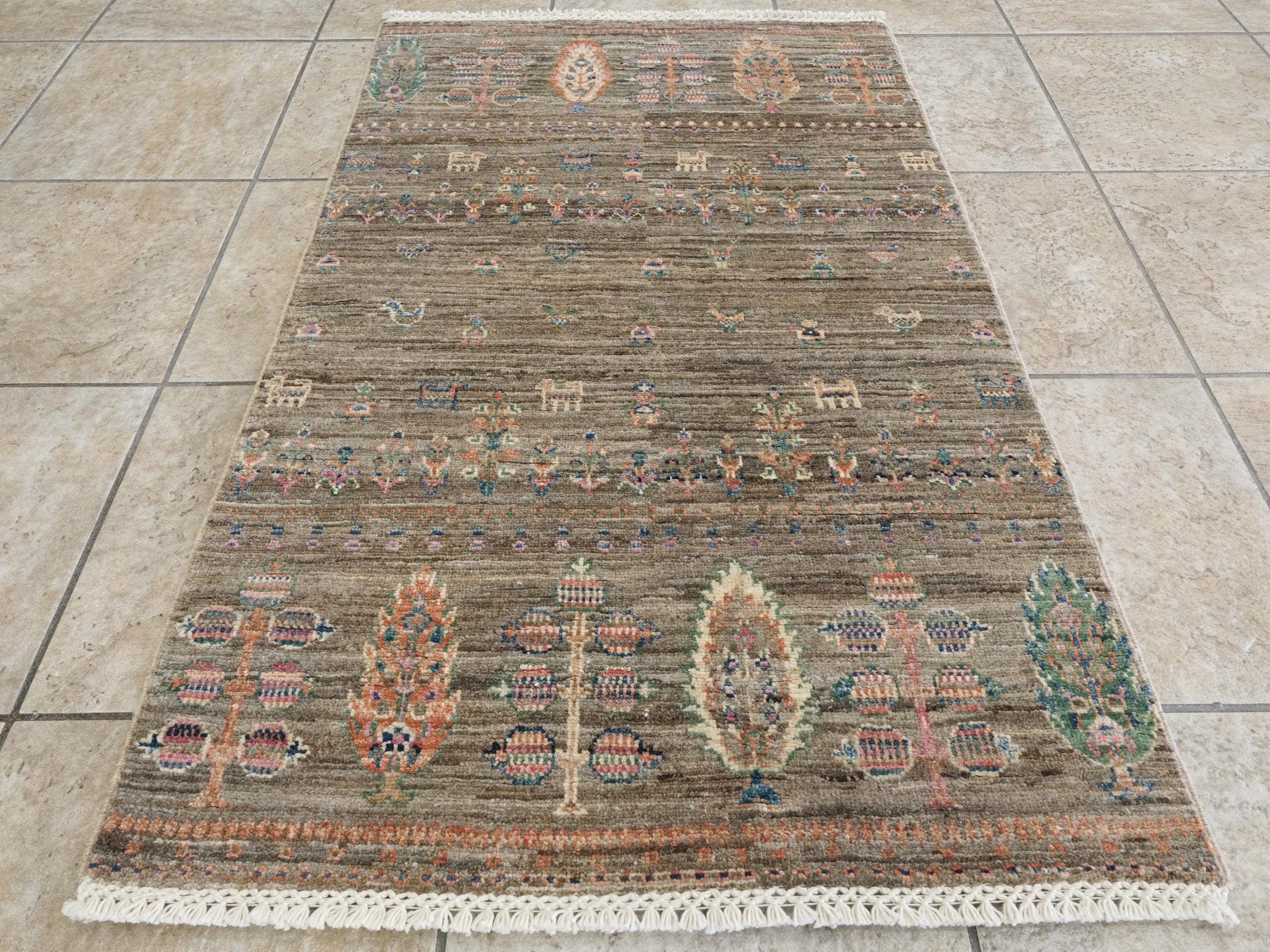 2x4 Ft Hand Knotted Wool Gabbeh Rug - Brown Oriental Rug