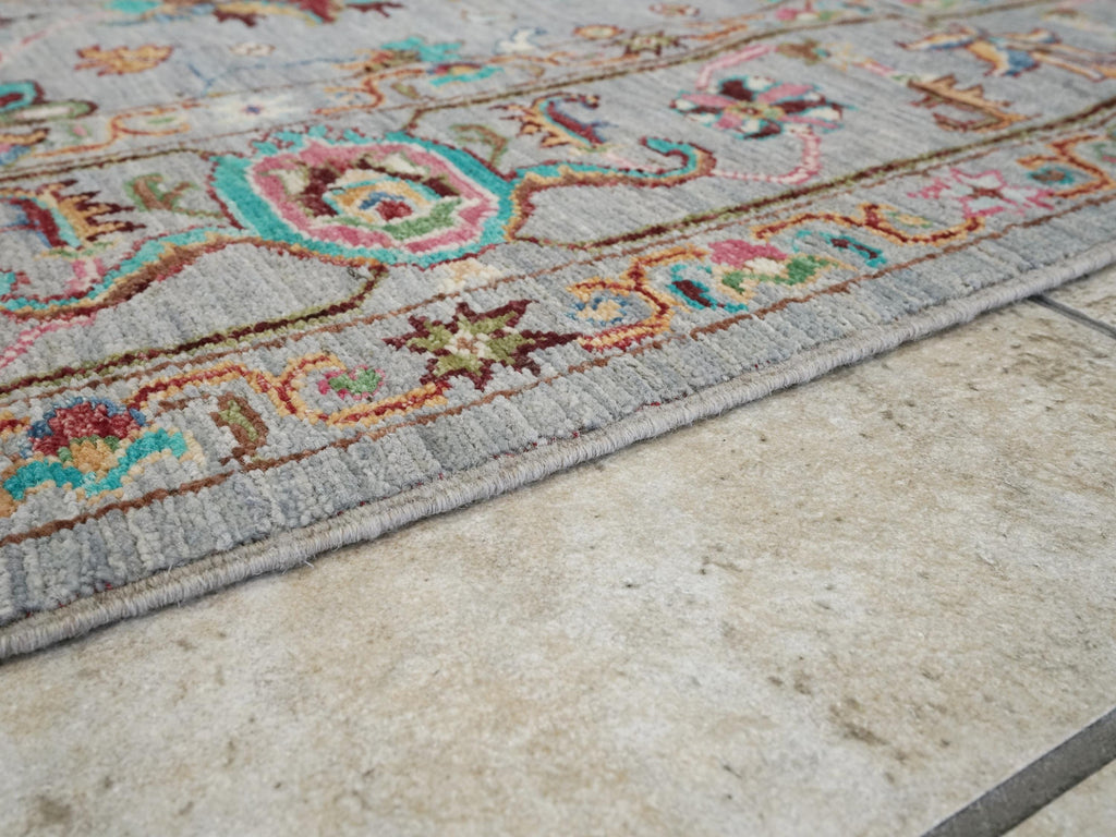 6x8 Ft Gray Wool Serapi Rug - Hand Knotted Floral Oriental Area Rug