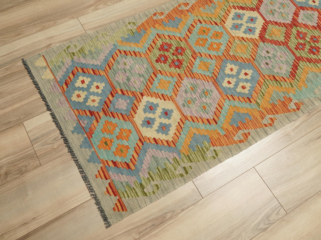 10 Ft Maimana Kilim Runner Rug - Afghan Flat Weave
