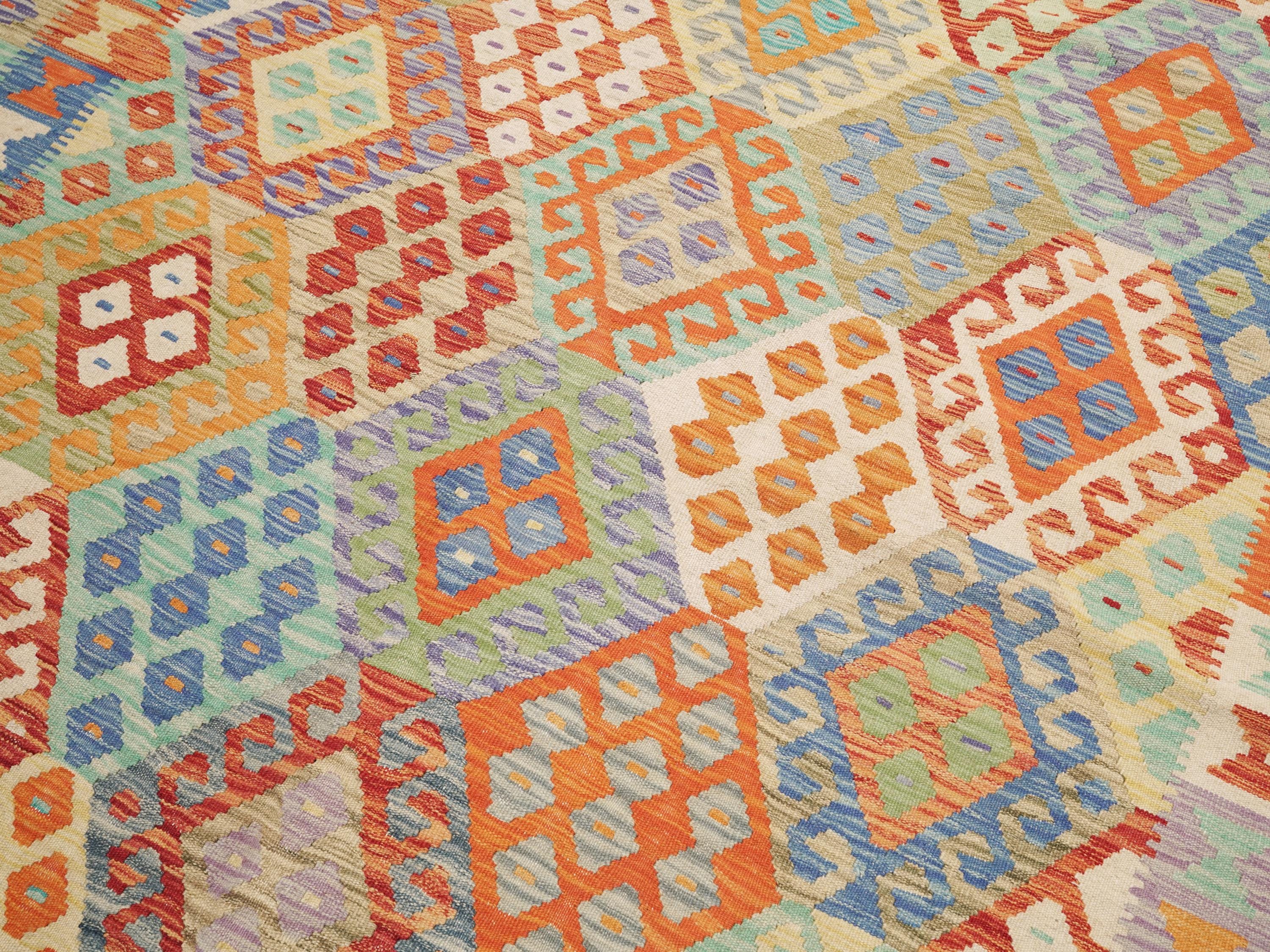 7x10 Ft Orange Kilim Rug - Flat Weaved Tribal Rug