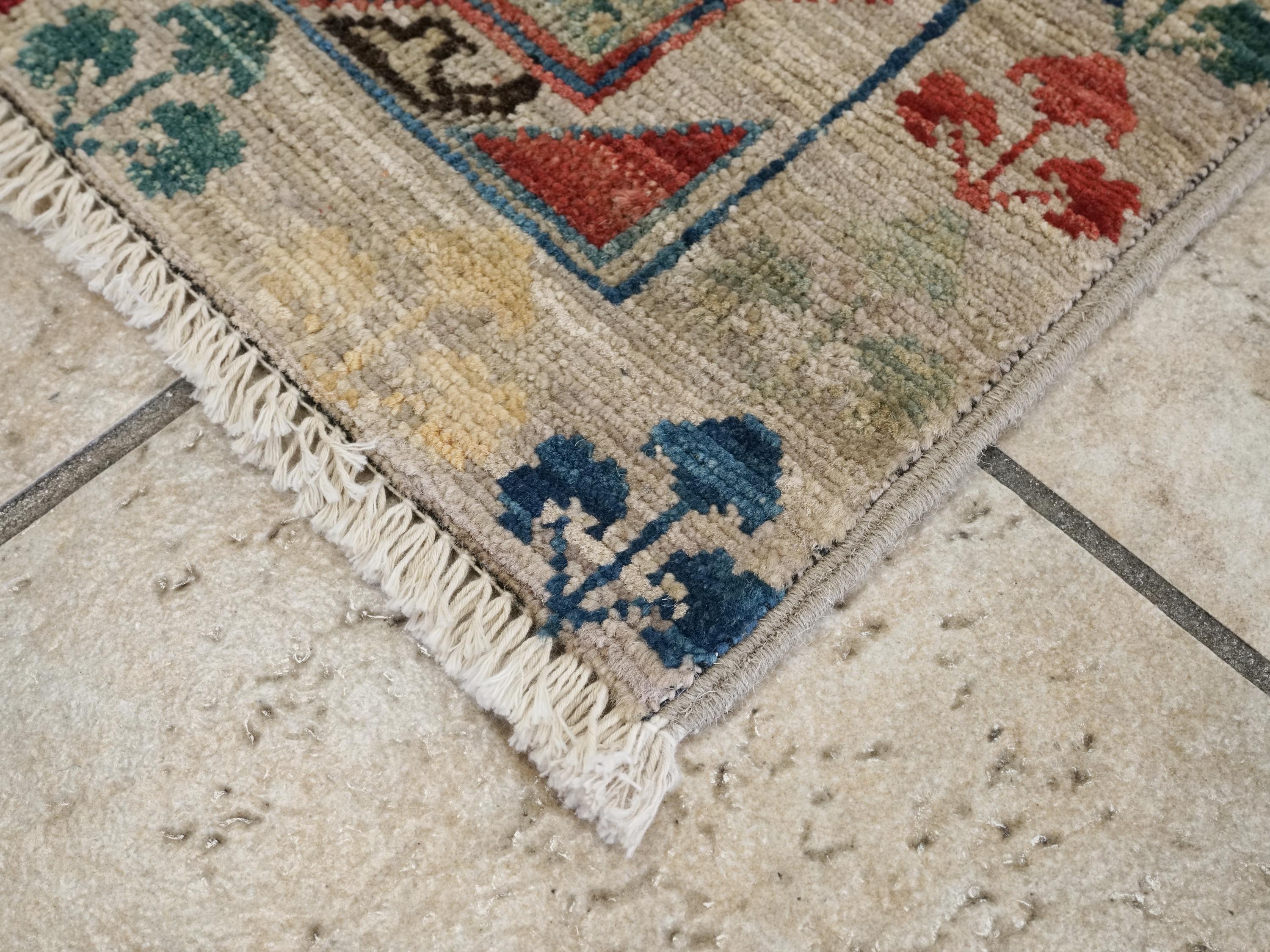 2x3 Ft Hand Knotted Beige Mamluk Rug - Ghazni Wool Oriental Rug