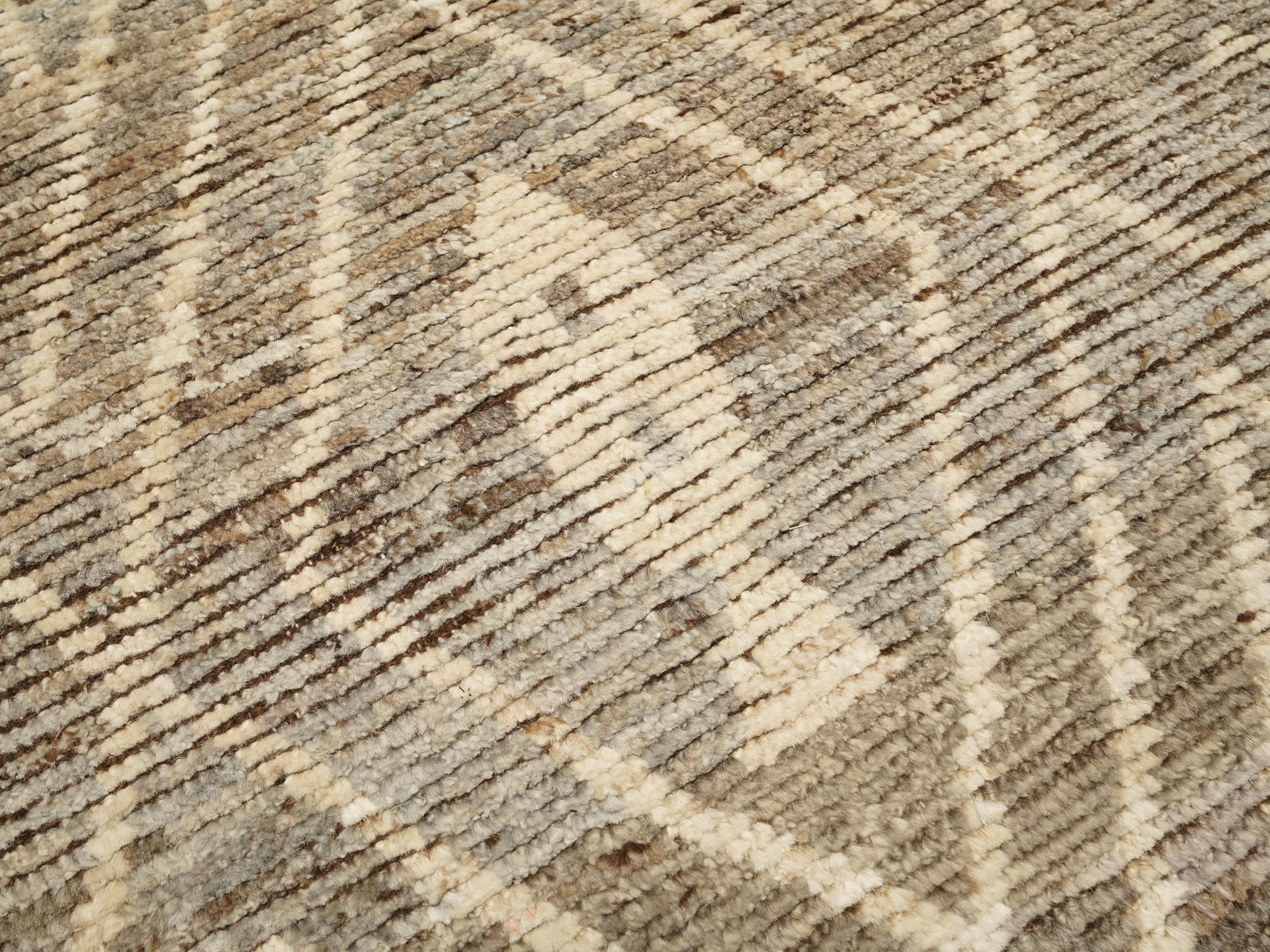 13 Ft Hand Knotted Brown Runner Rug - Moroccan Rug