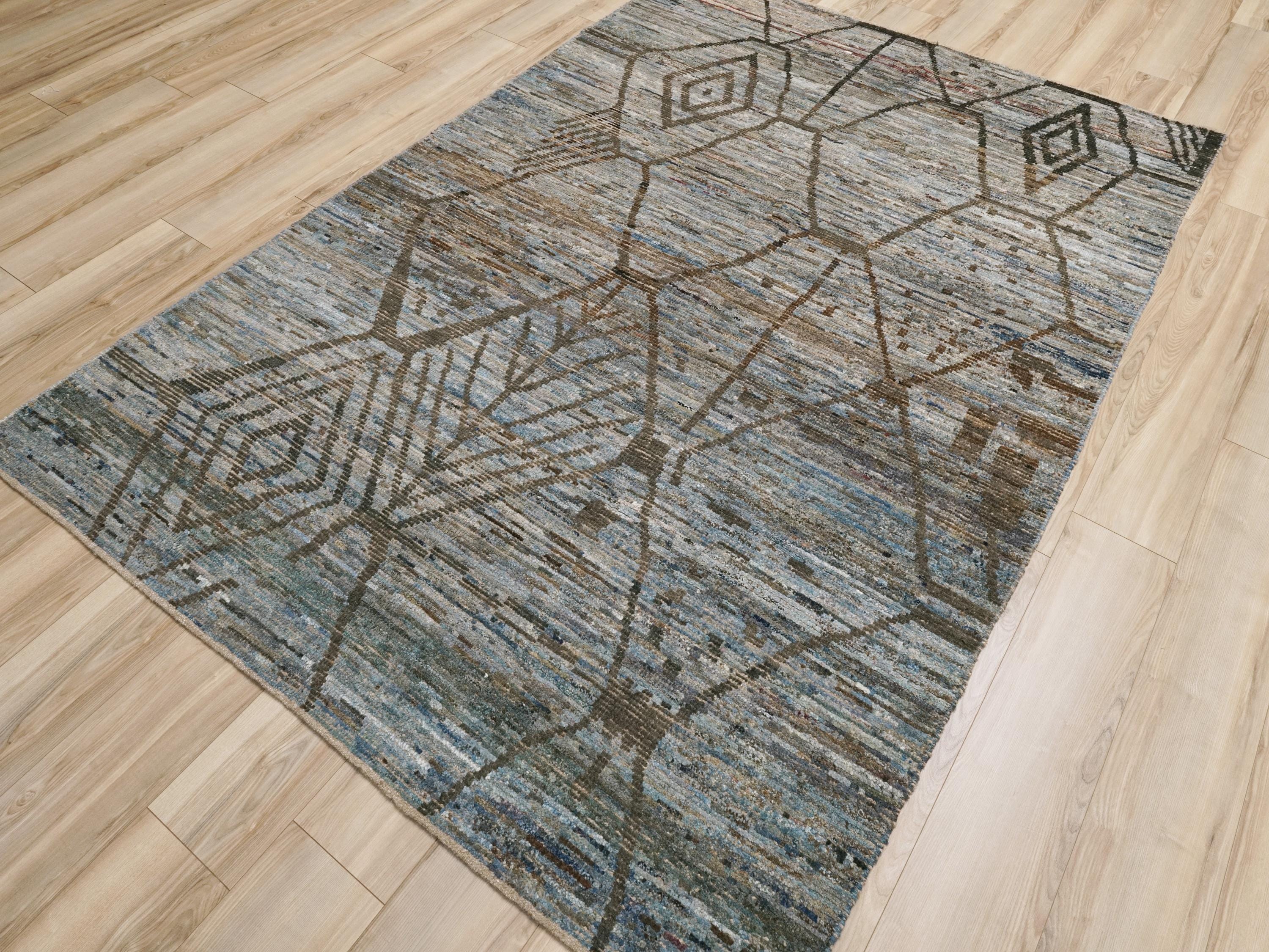 6x9 Ft Blue Moroccan Rug - Afghan Handmade Area Rug
