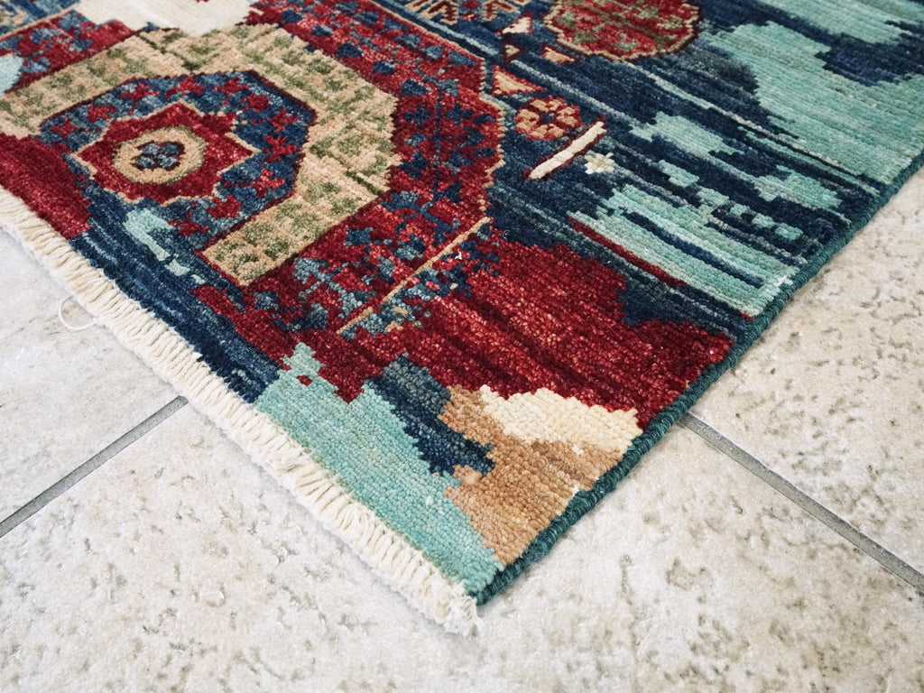 2x5 Ft Blue Mamluk Rug - Hand Knotted Wool Hallway Runner