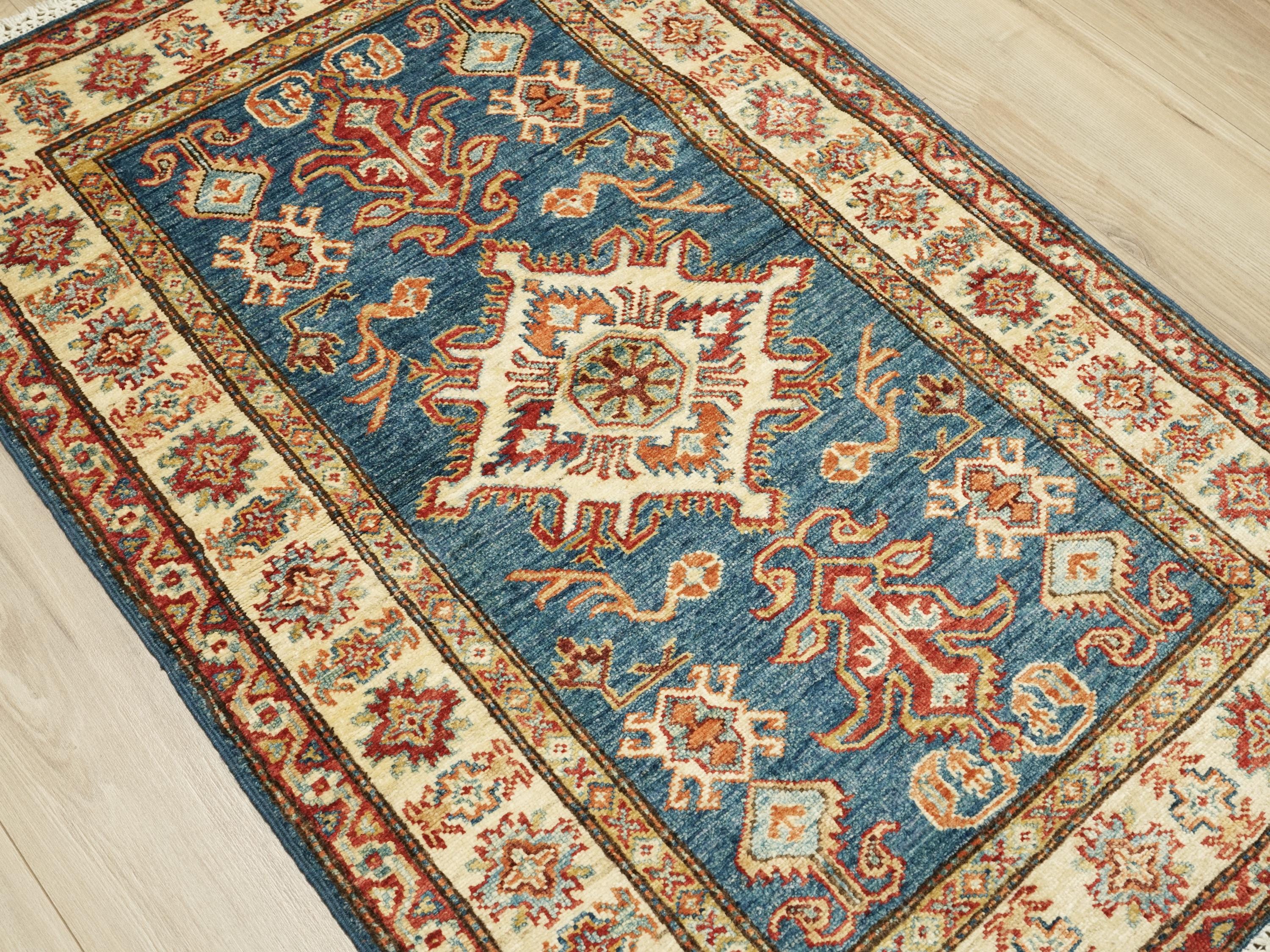 3x4 Ft Blue Kazak Rug - Afghan Handmade Area Rug