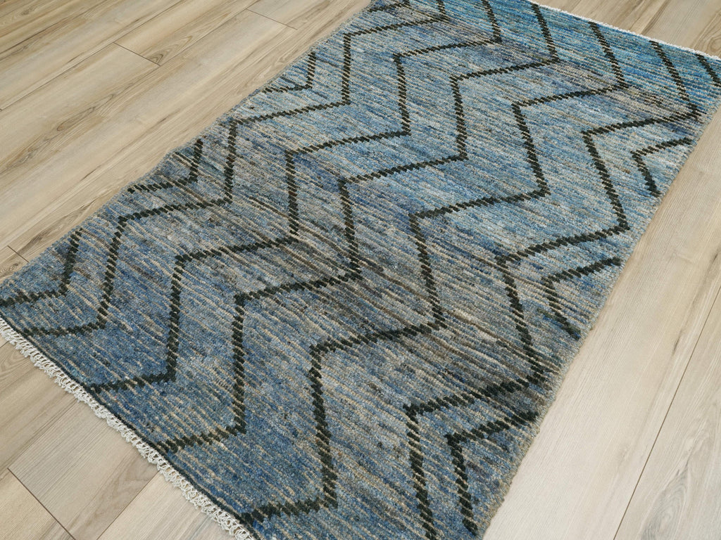 3x5 Ft Blue Moroccan Rug - Hand Knotted Area Rug