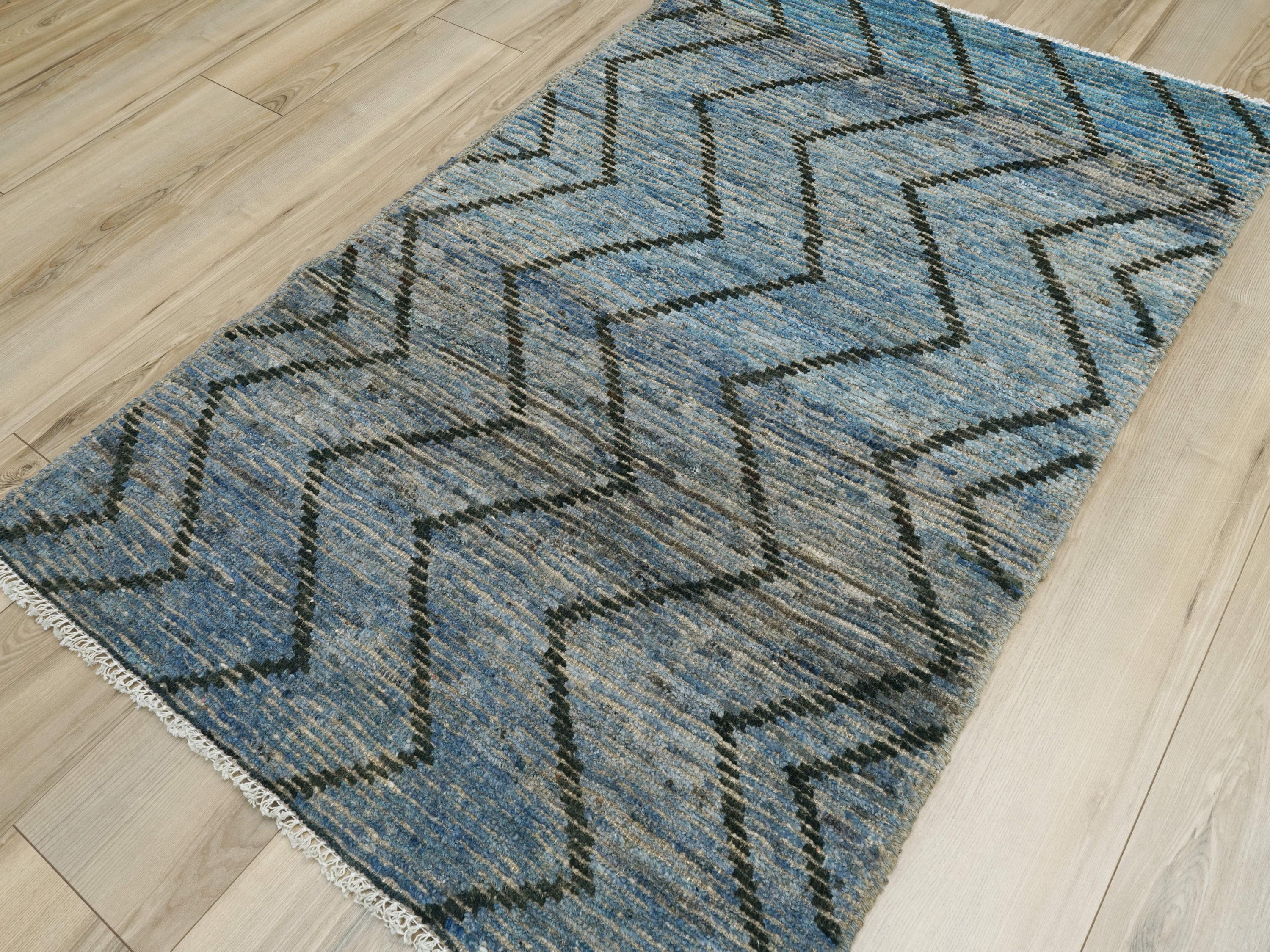 3x5 Ft Blue Moroccan Rug - Hand Knotted Area Rug