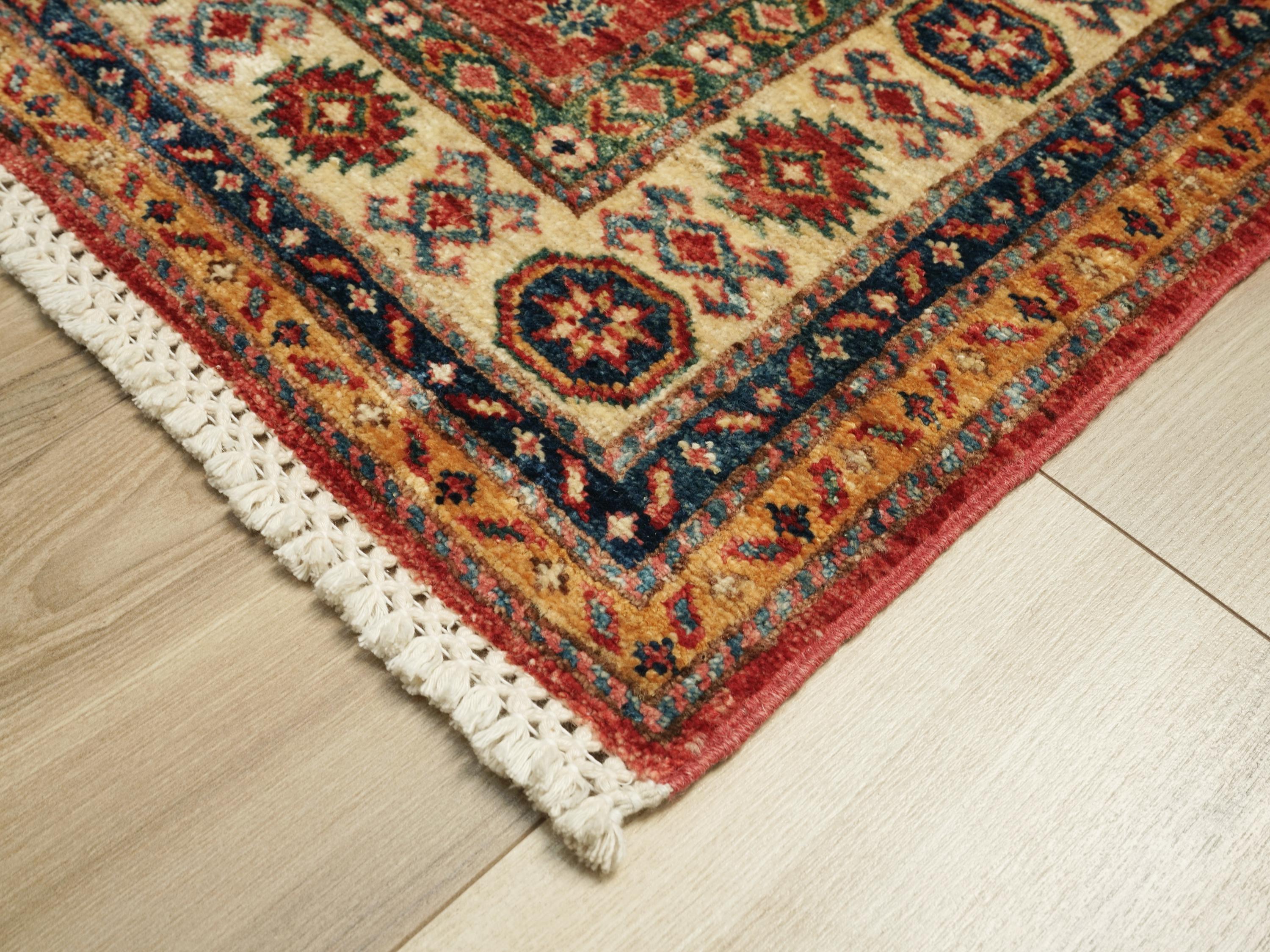3x4 Ft Handmade Red Kazak Rug - Afghan Wool Oriental Rug