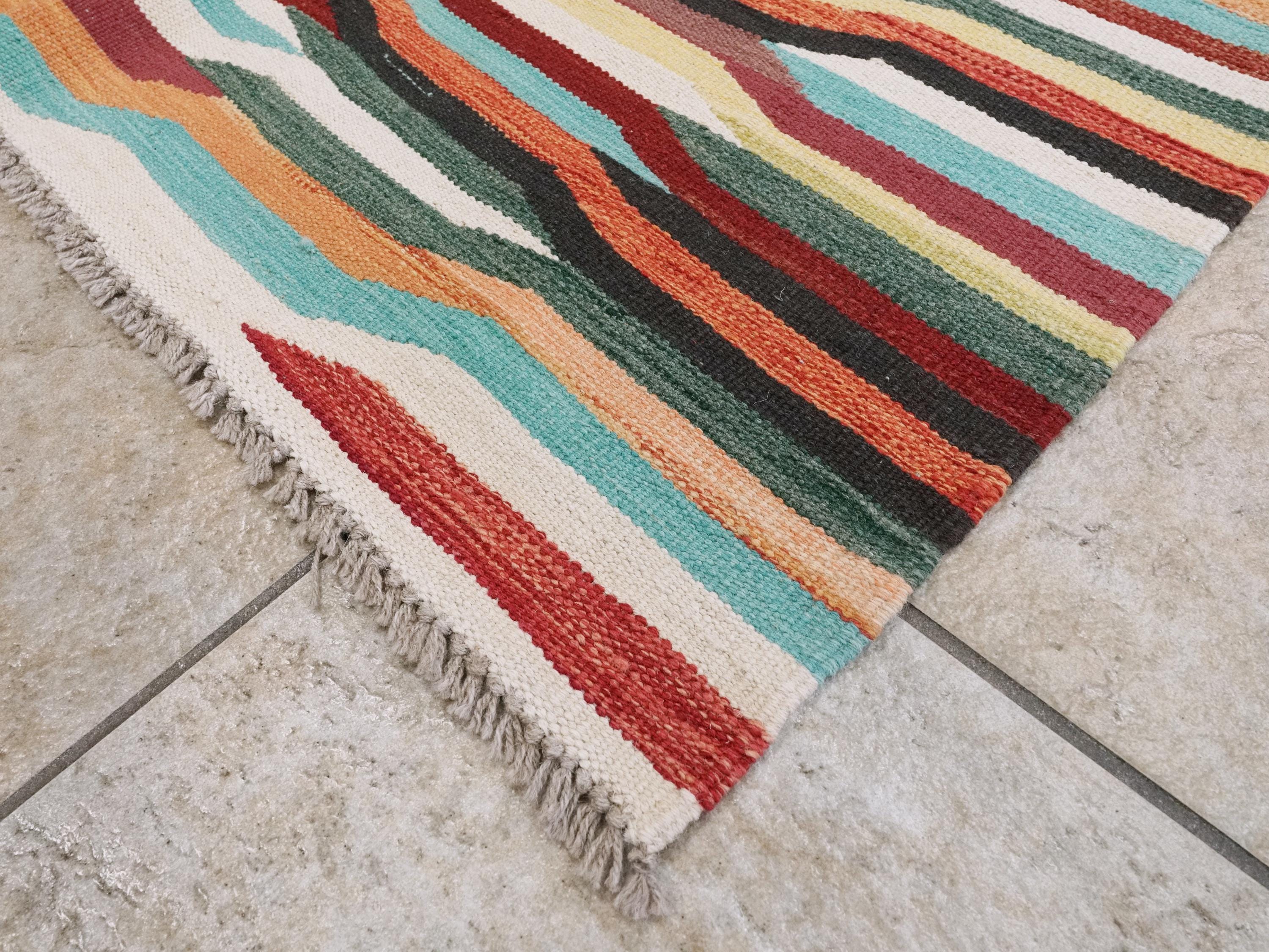 8x10 Ft Colorful Kilim Rug - Flat Weave Area Rug - Abstract Design