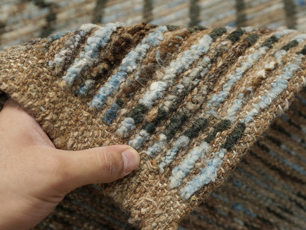 10 Ft Handmade Moroccan Runner Rug - Blue & Brown Afghan Rug