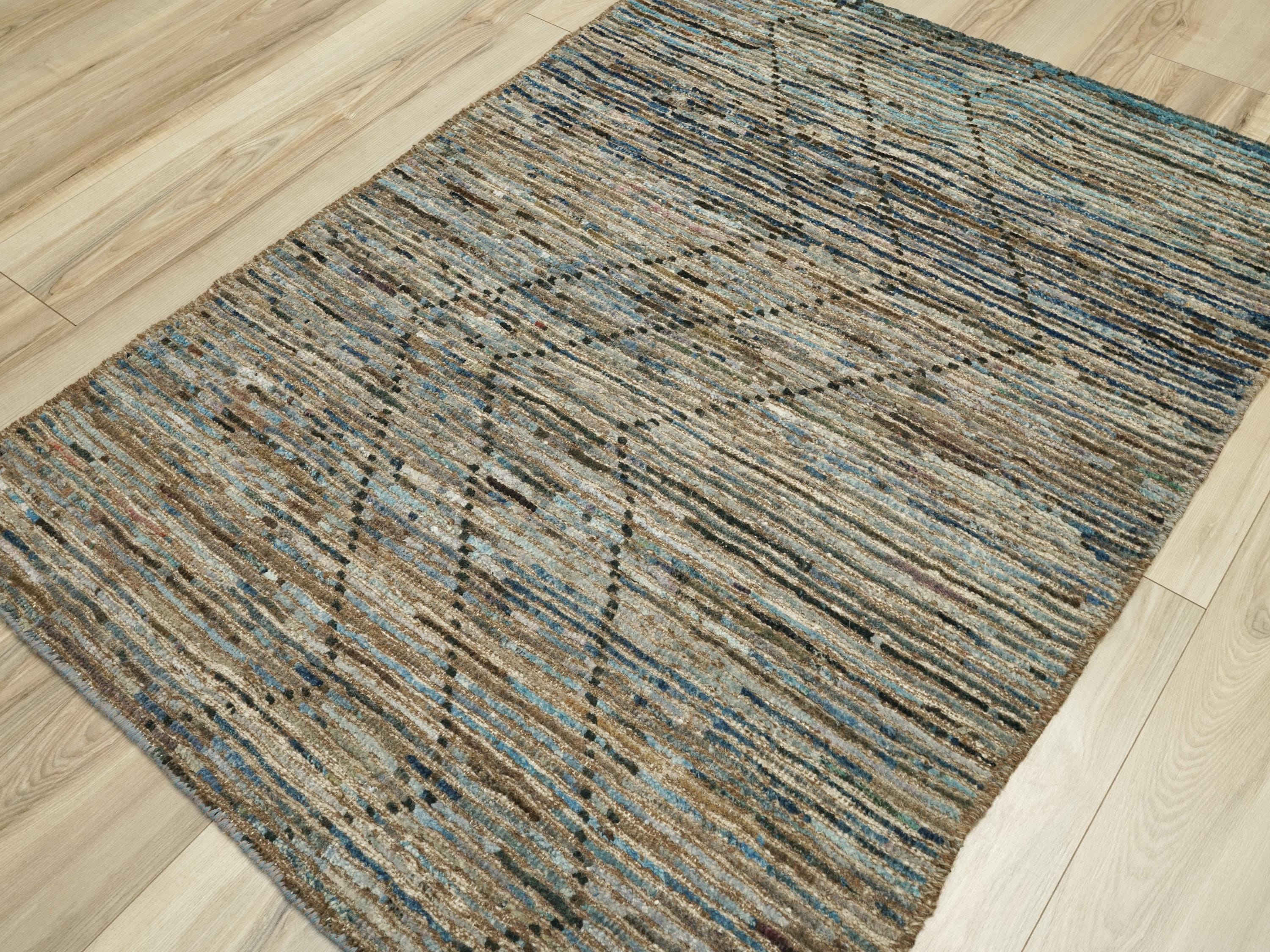 3x5 Ft Dark Blue Moroccan Rug - Hand Knotted Area Rug