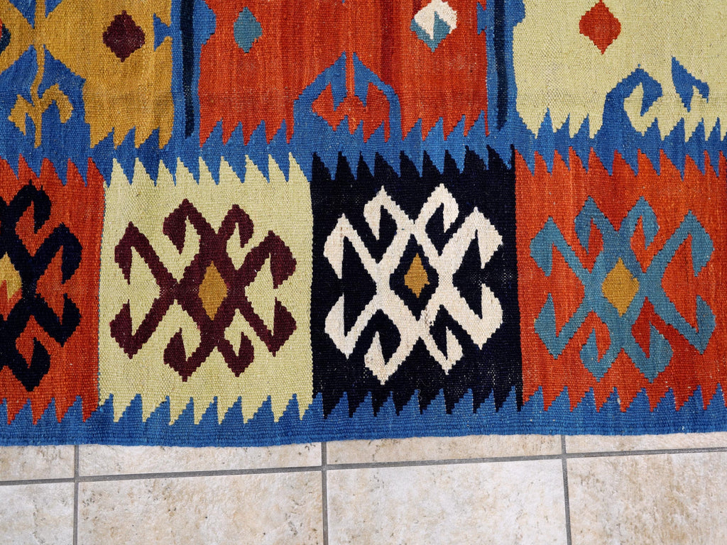 6x9 Ft Red & Blue Maimana Kilim Rug - Hand Knotted Wool Tribal Rug