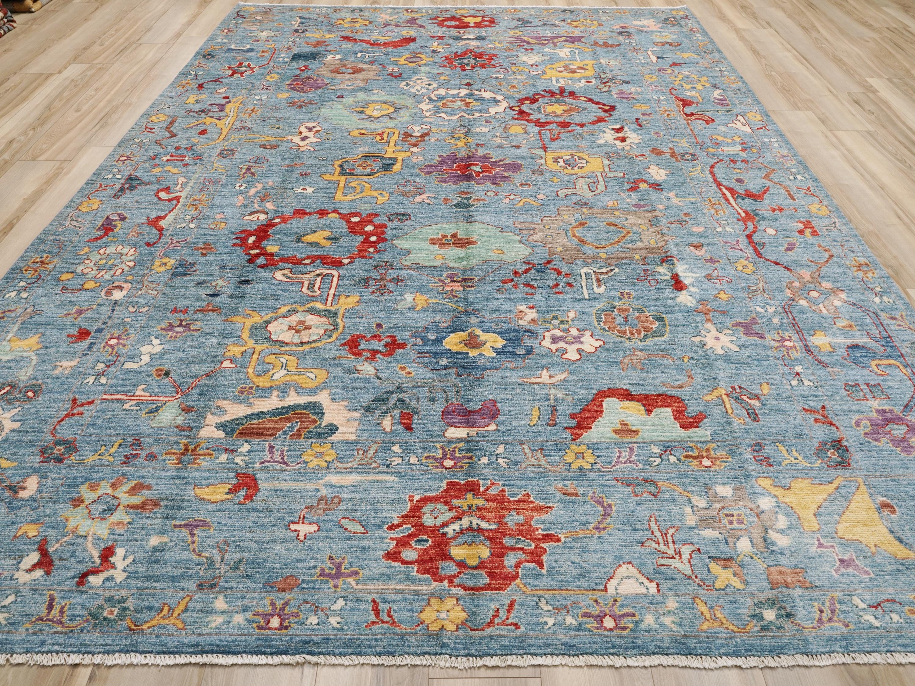 9x12 Ft Light Blue Oushak Rug - Hand Knotted Oriental Rug