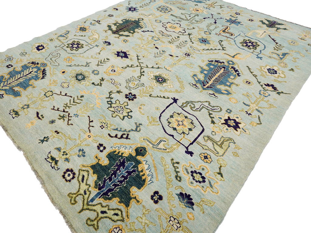 9x12 Ft Light Green Ushak Rug - Hand Knotted Afghan Oriental Rug