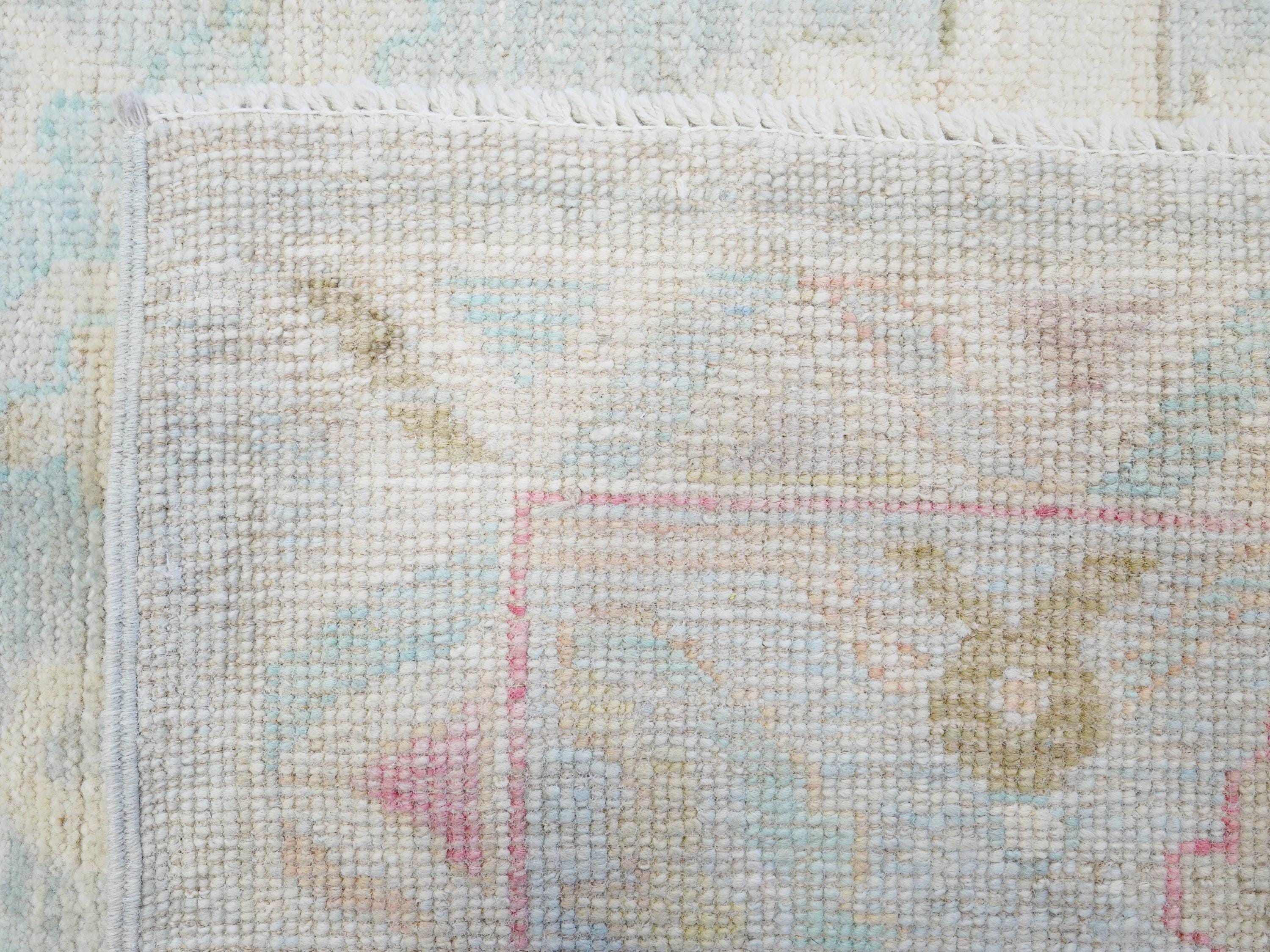 9x12 Ft Light Blue Oushak Rug - Handmade Area Rug - Floral Design