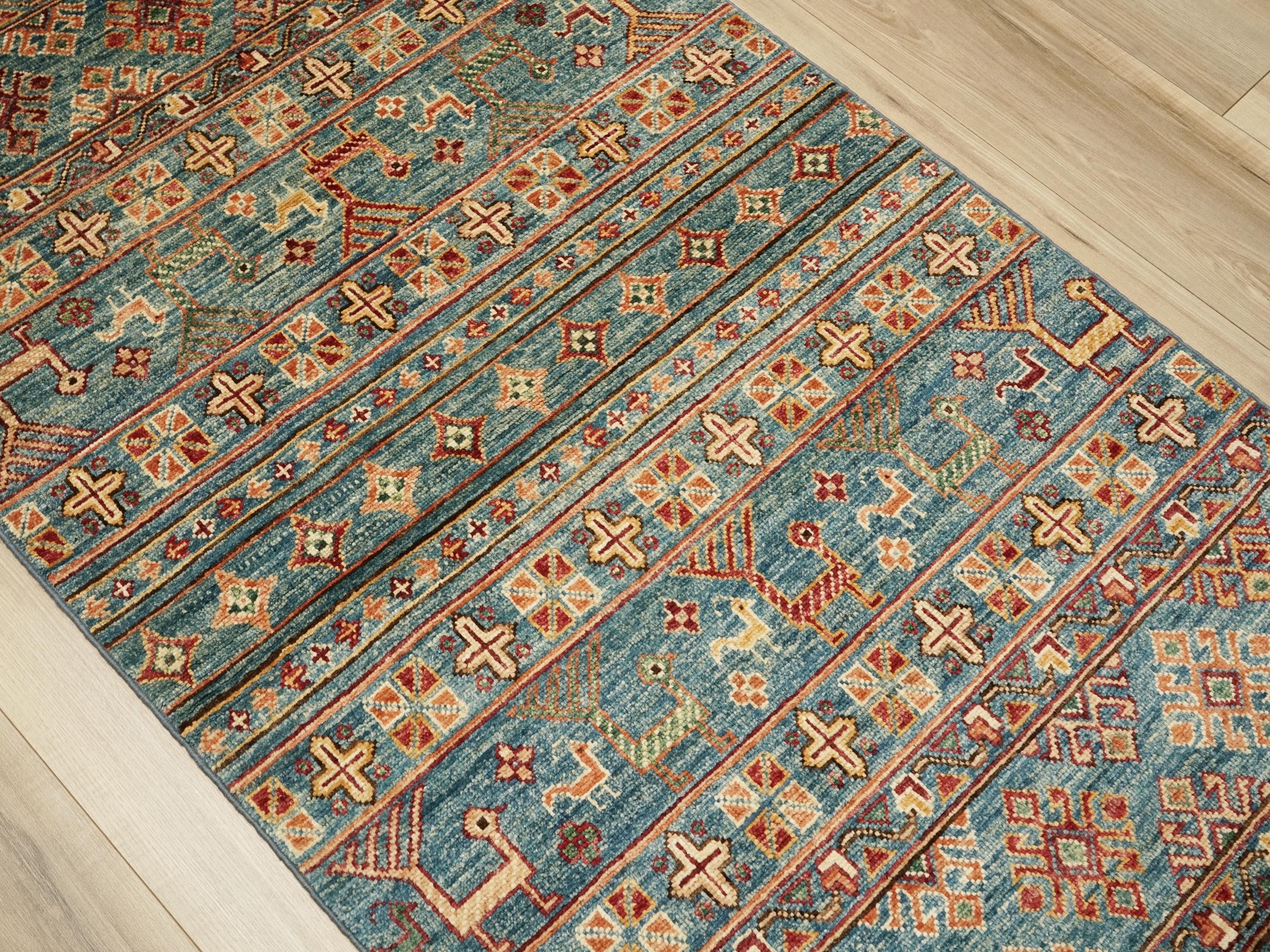 3x5 Ft Blue Khorjan Rug - Hand Knotted Oriental Rug