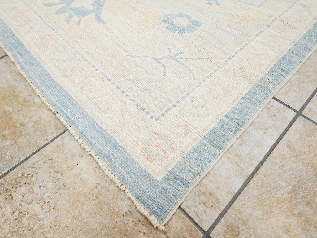 12x15 Ft Muted Ushak Rug - Traditional Wool Area Rug - Blue & White Turkish design