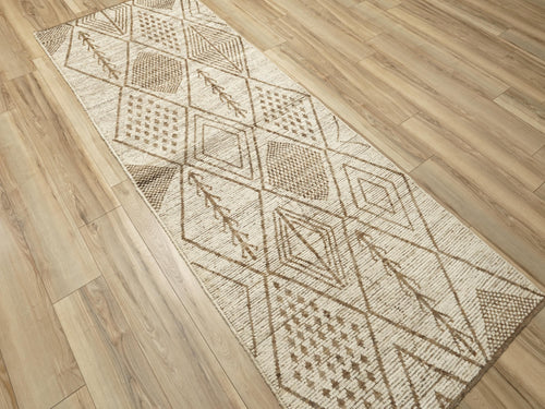 10 Ft Beige Moroccan Runner Rug - Hand Knotted Wool Runner