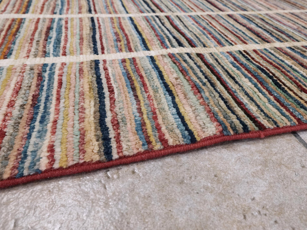 6x10 Ft Multicolor Gabbeh Rug - Afghan Wool Area Rug - Striped Contemporary Design
