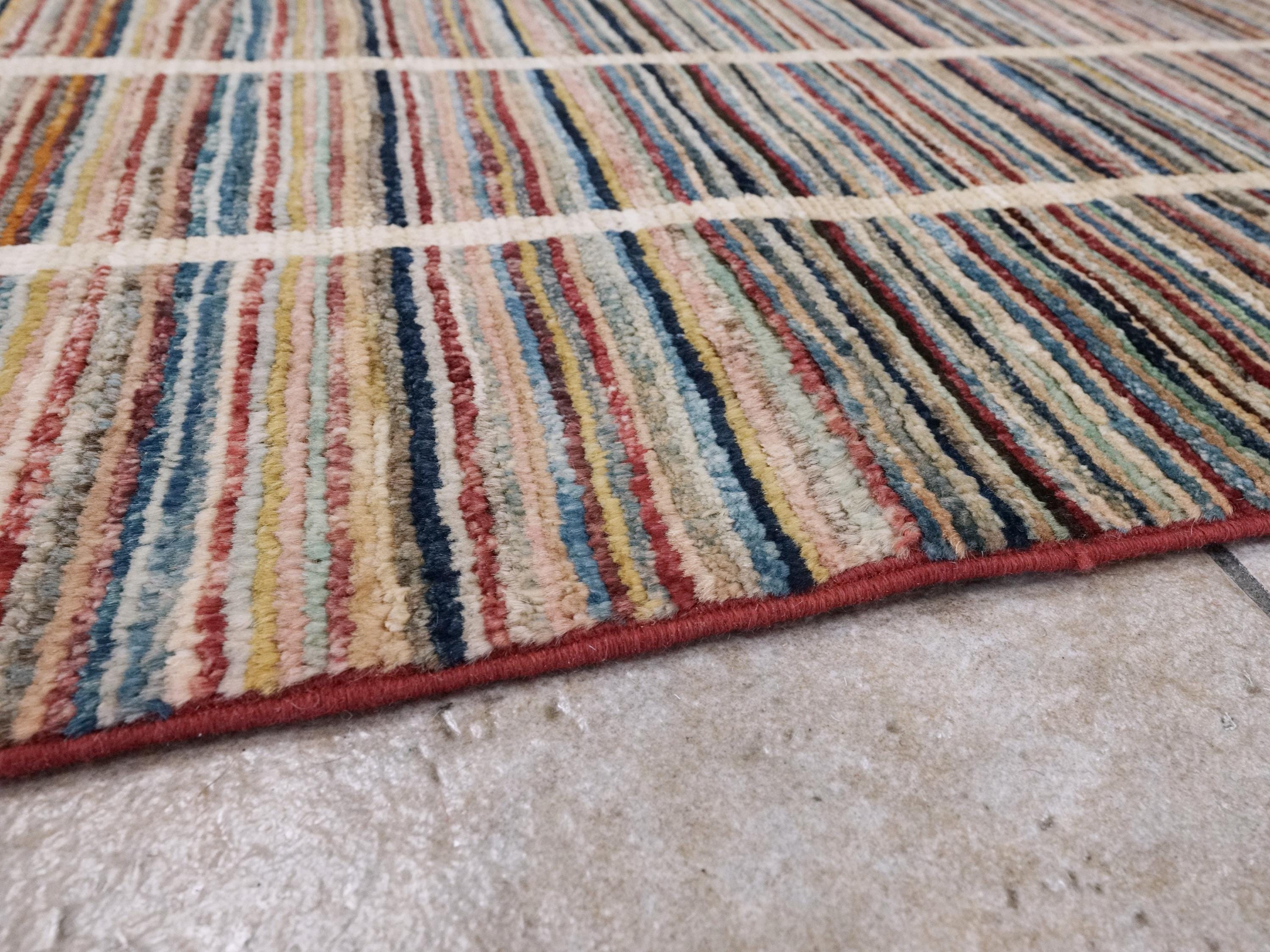 6x10 Ft Multicolor Gabbeh Rug - Afghan Wool Area Rug - Striped Contemporary Design