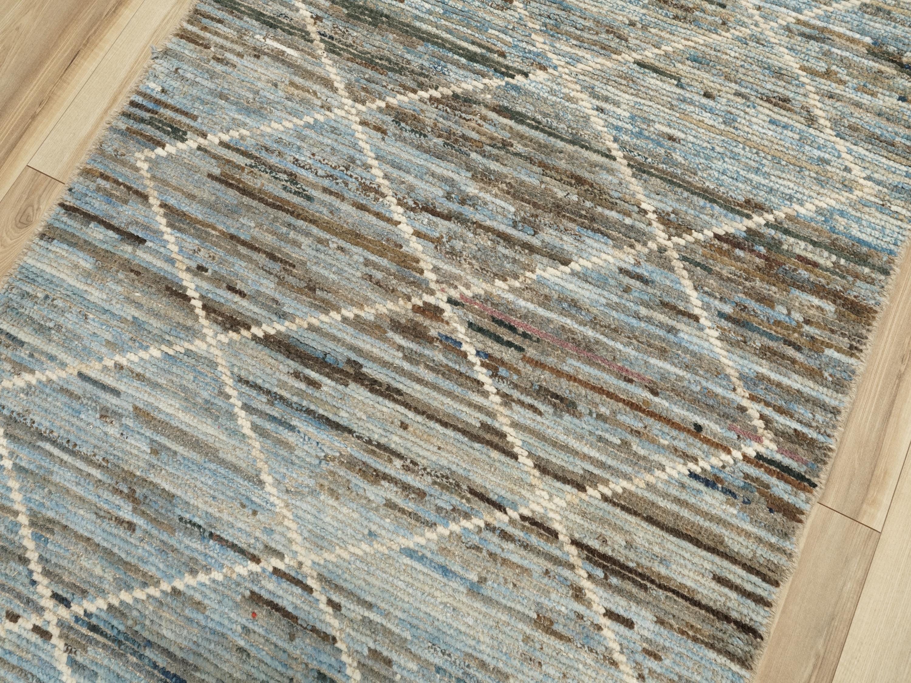 10 Ft Light Blue Moroccan Runner Rug - Afghan Handmade Rug