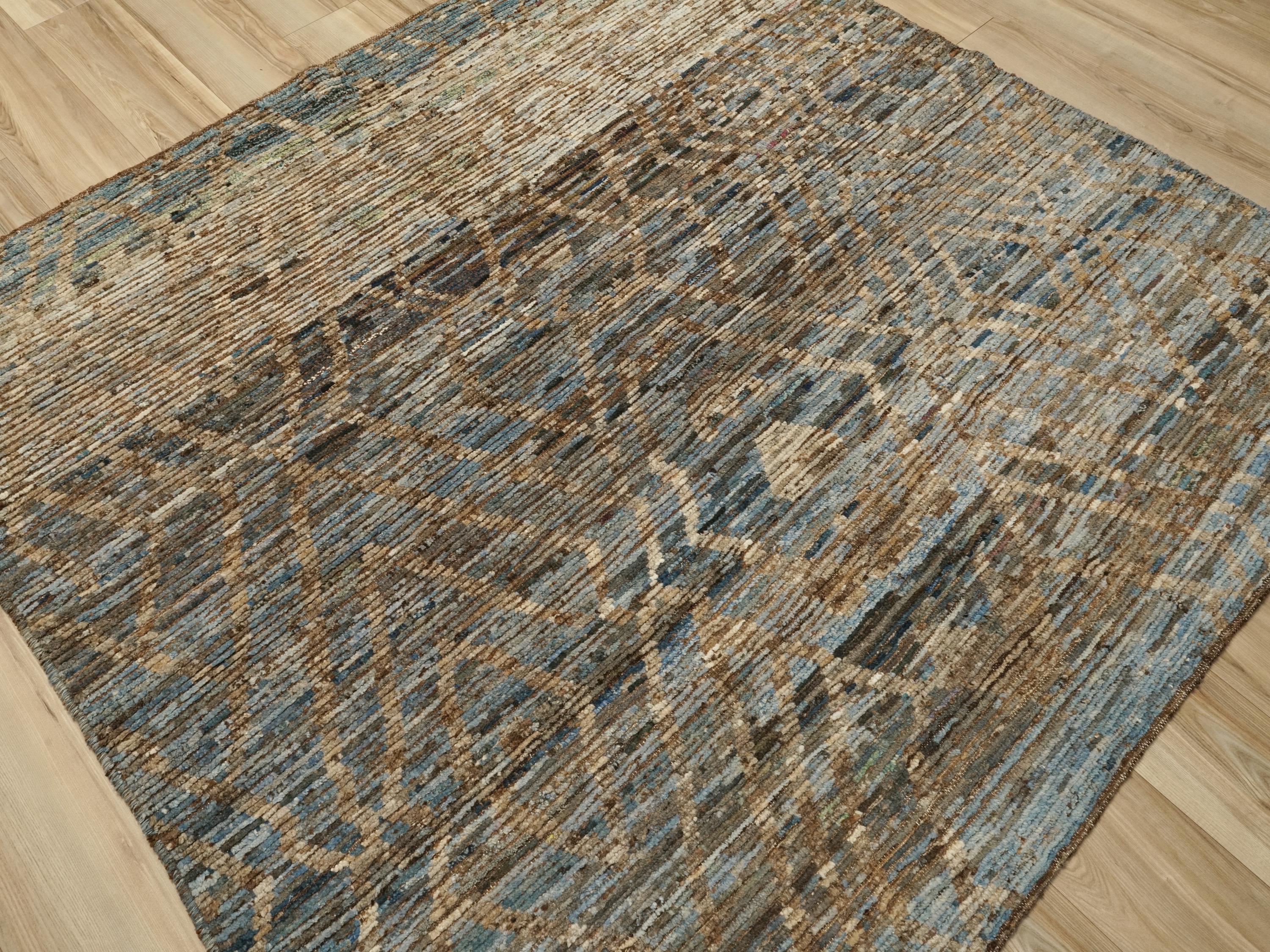 7x7 Ft Blue Moroccan Rug - Afghan Handmade Square Rug