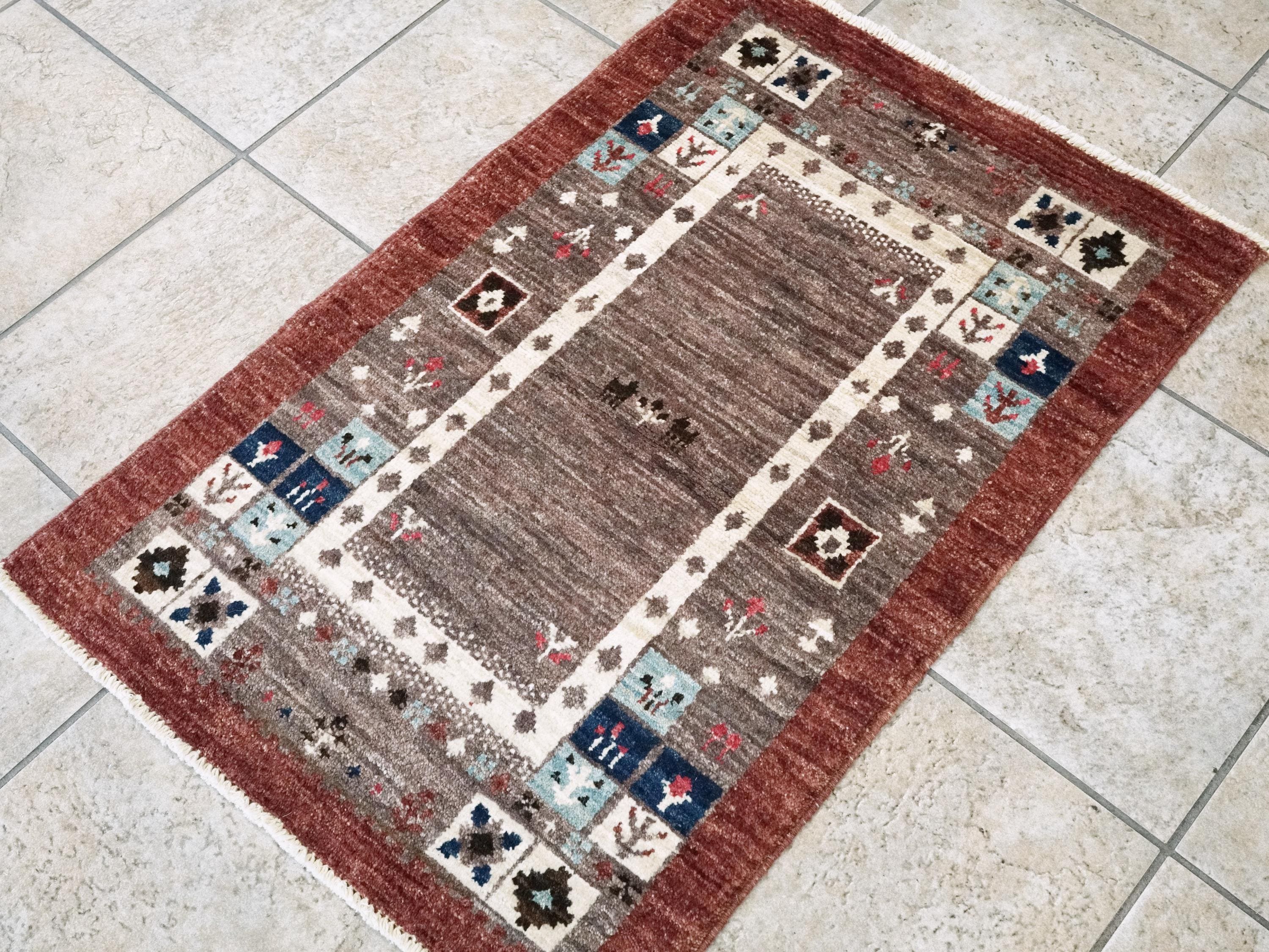 2x3 Ft Brown Gabbeh Rug - Tribal Hand Knotted Wool Rug