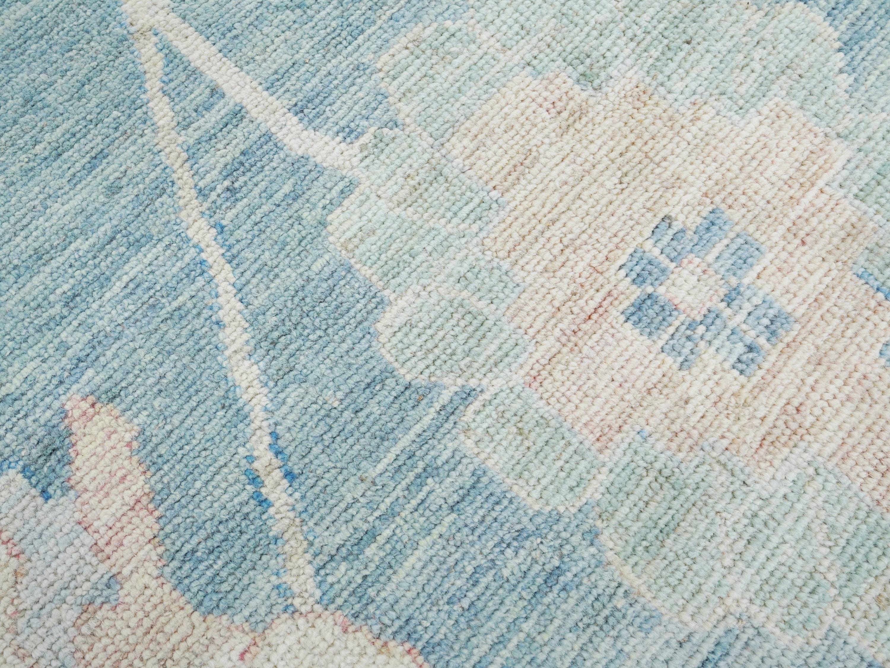 10x14 Ft Light Blue Ushak Rug - Hand Knotted Wool Area Rug