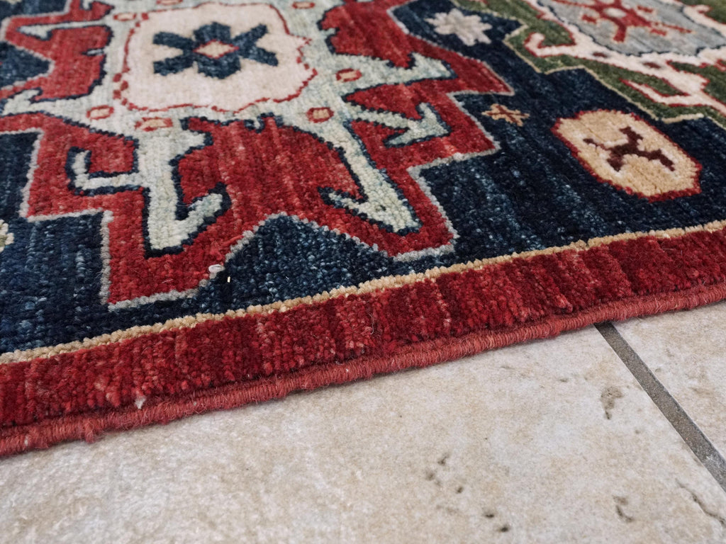 5x8 Ft Red & Blue Sarkisla Rug - Hand Knotted Wool Area Rug - Persian Design