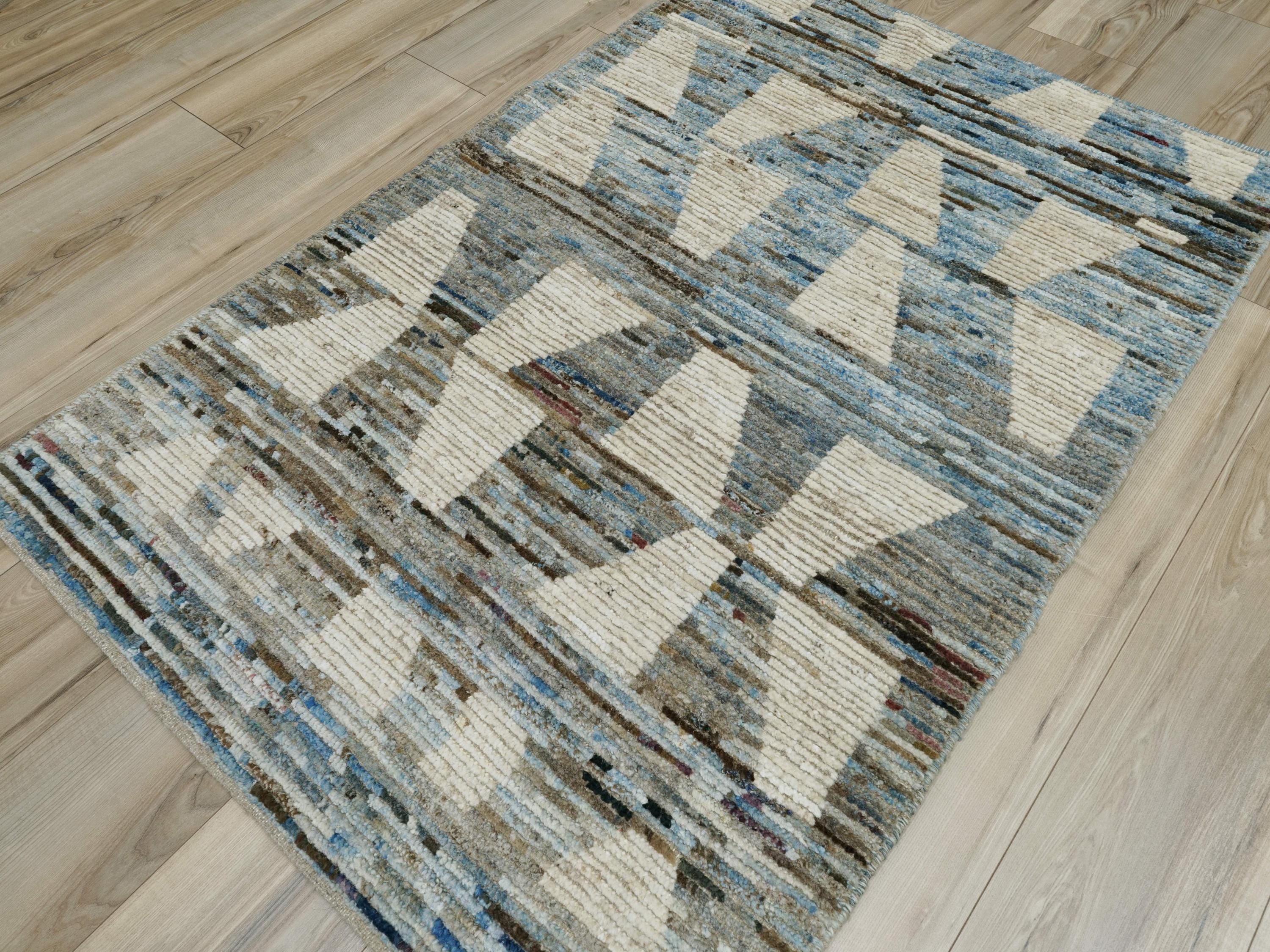 3x5 Ft Blue & White Moroccan Rug - Hand Knotted Area Rug