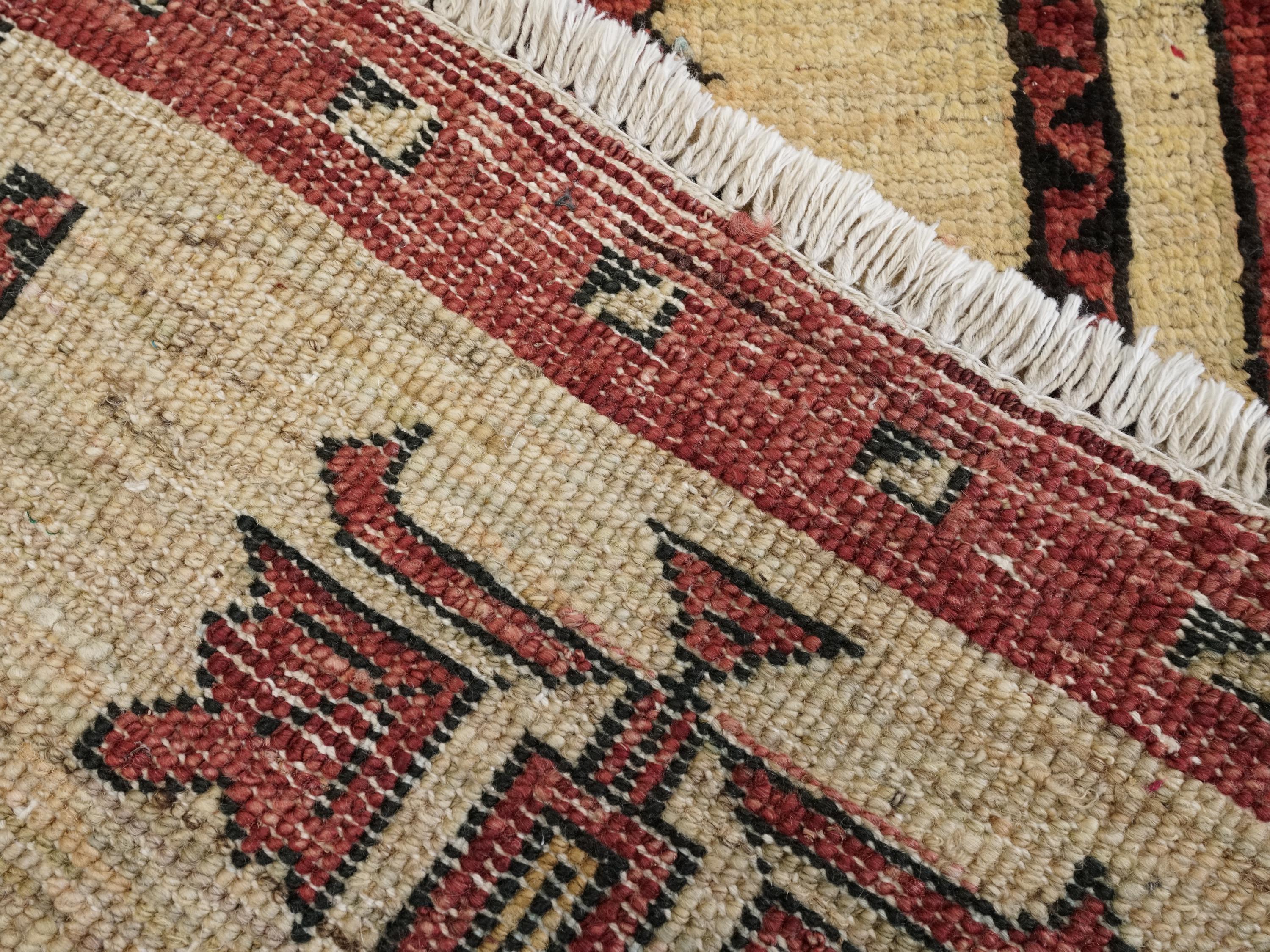 2x3 Ft Hand Knotted Wool Gabbeh Rug - Beige & Red Tribal Doormat