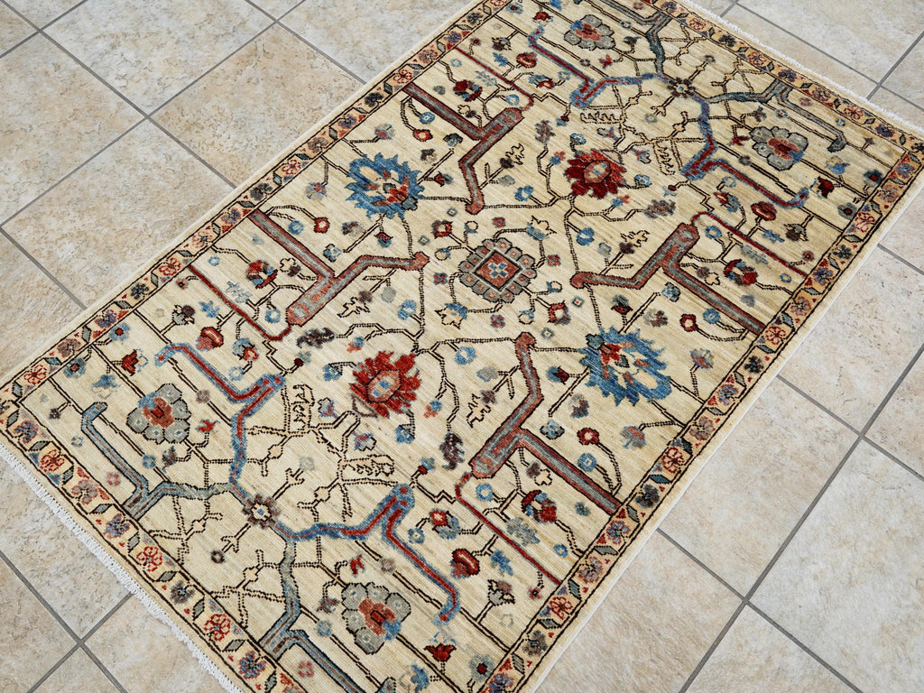 3x5 Ft Beige Heriz Rug - Handmade Afghan Rug